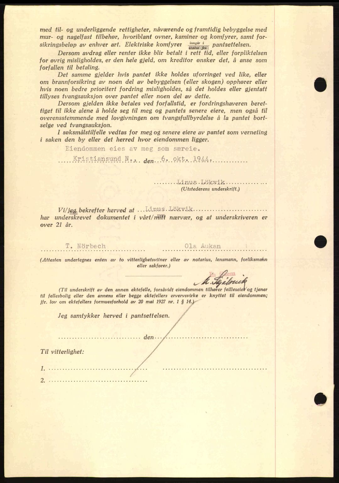 Kristiansund byfogd, SAT/A-4587/A/27: Mortgage book no. 37-38, 1943-1945, Diary no: : 792/1944