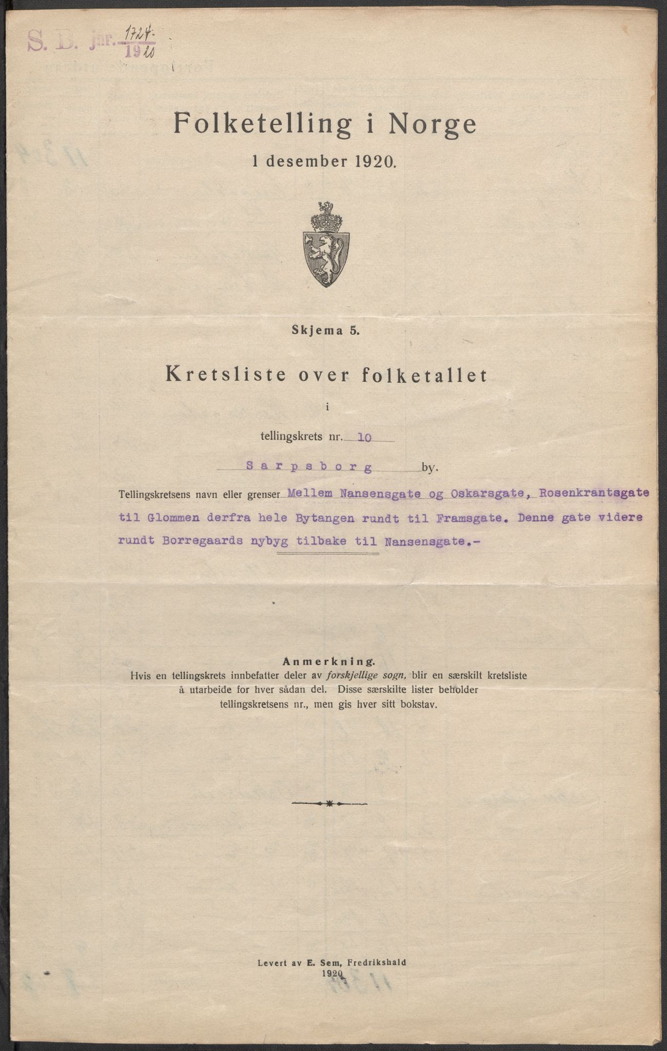 SAO, 1920 census for Sarpsborg, 1920, p. 31