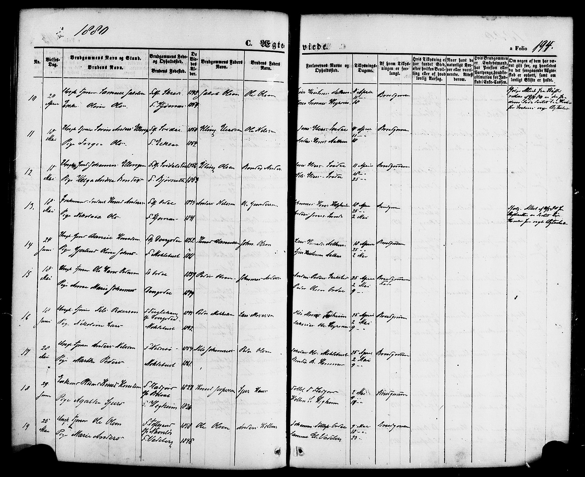 Jølster sokneprestembete, AV/SAB-A-80701/H/Haa/Haaa/L0011: Parish register (official) no. A 11, 1866-1881, p. 194