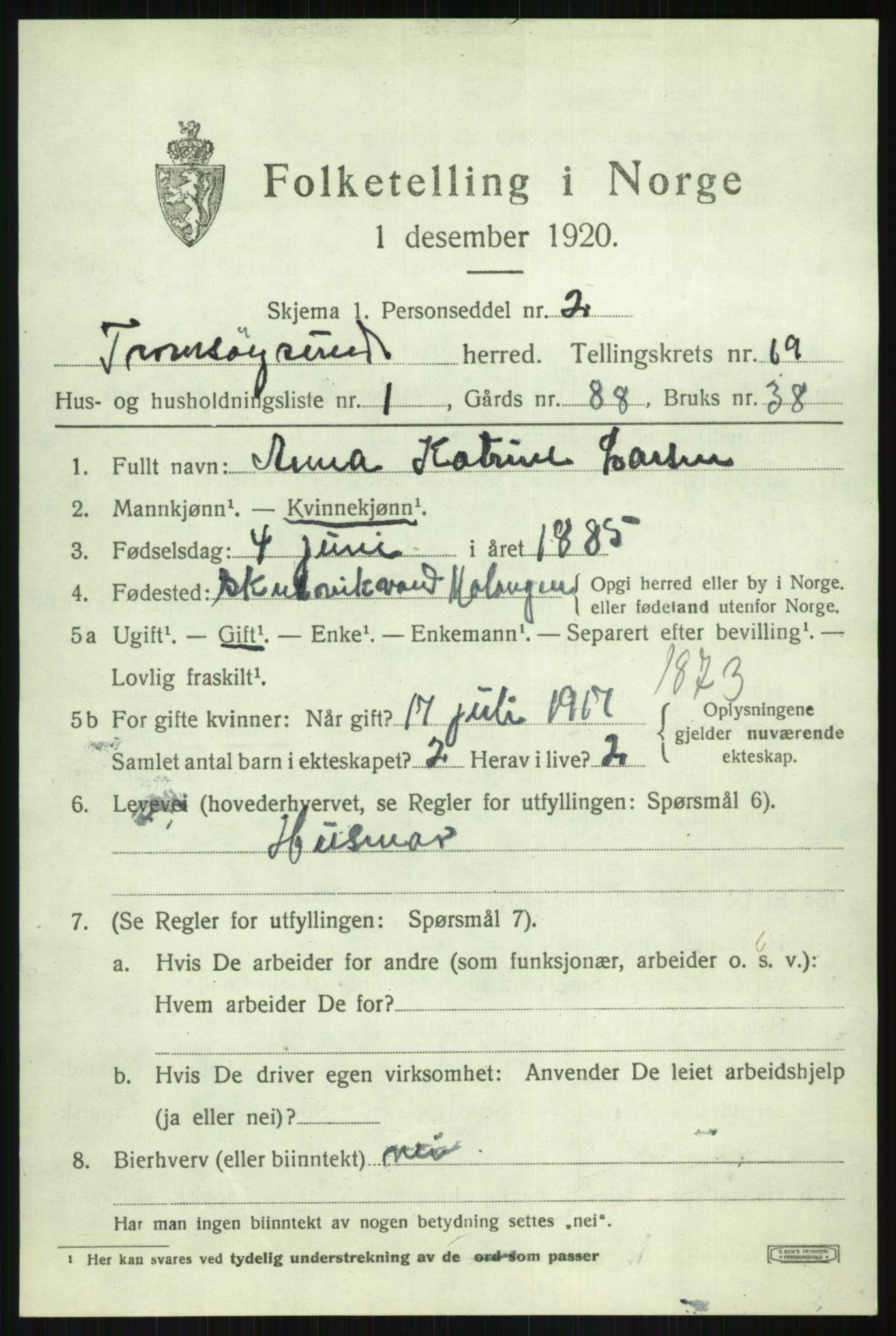 SATØ, 1920 census for Tromsøysund, 1920, p. 10206