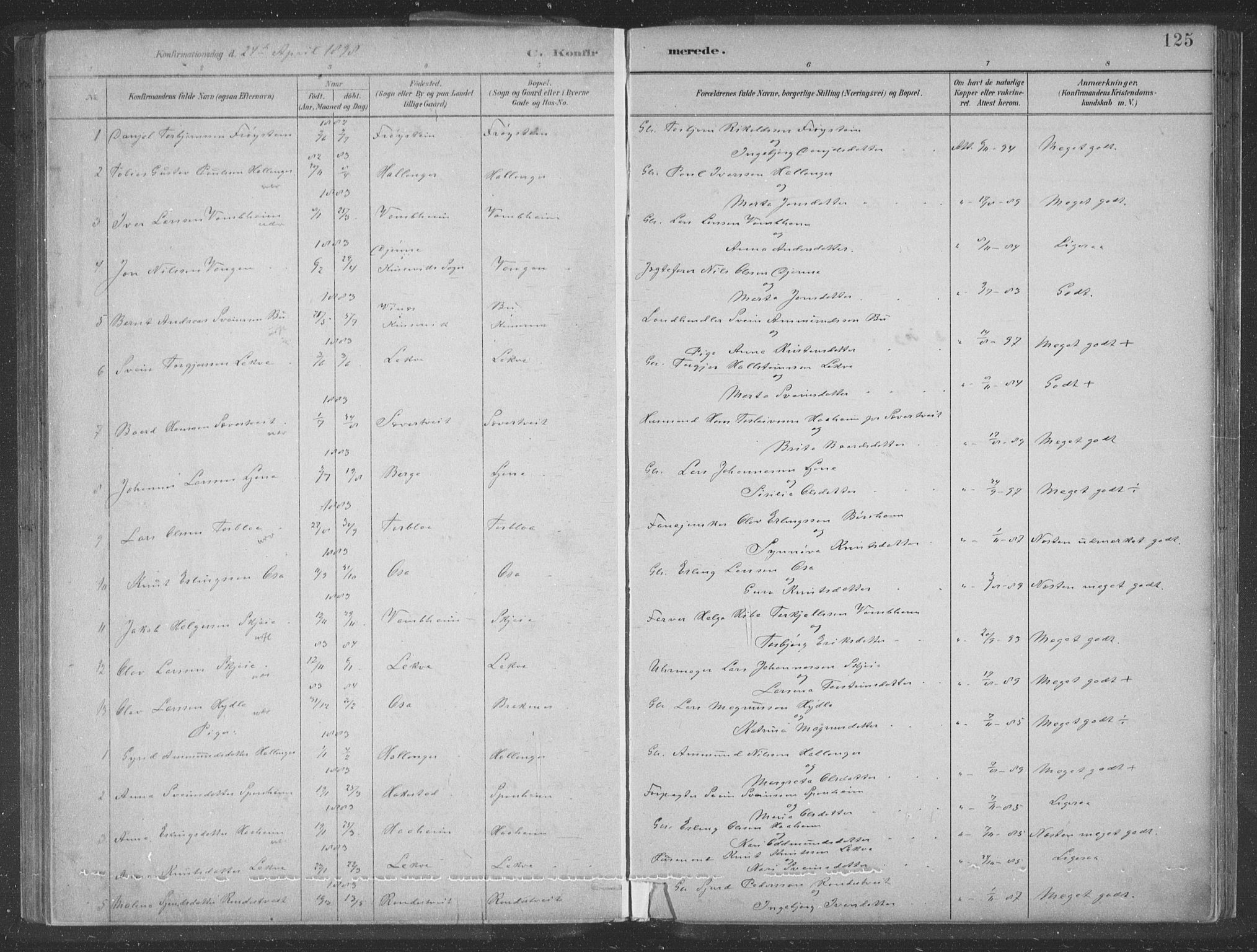 Ulvik sokneprestembete, SAB/A-78801/H/Hab: Parish register (copy) no. A 3, 1883-1908, p. 125