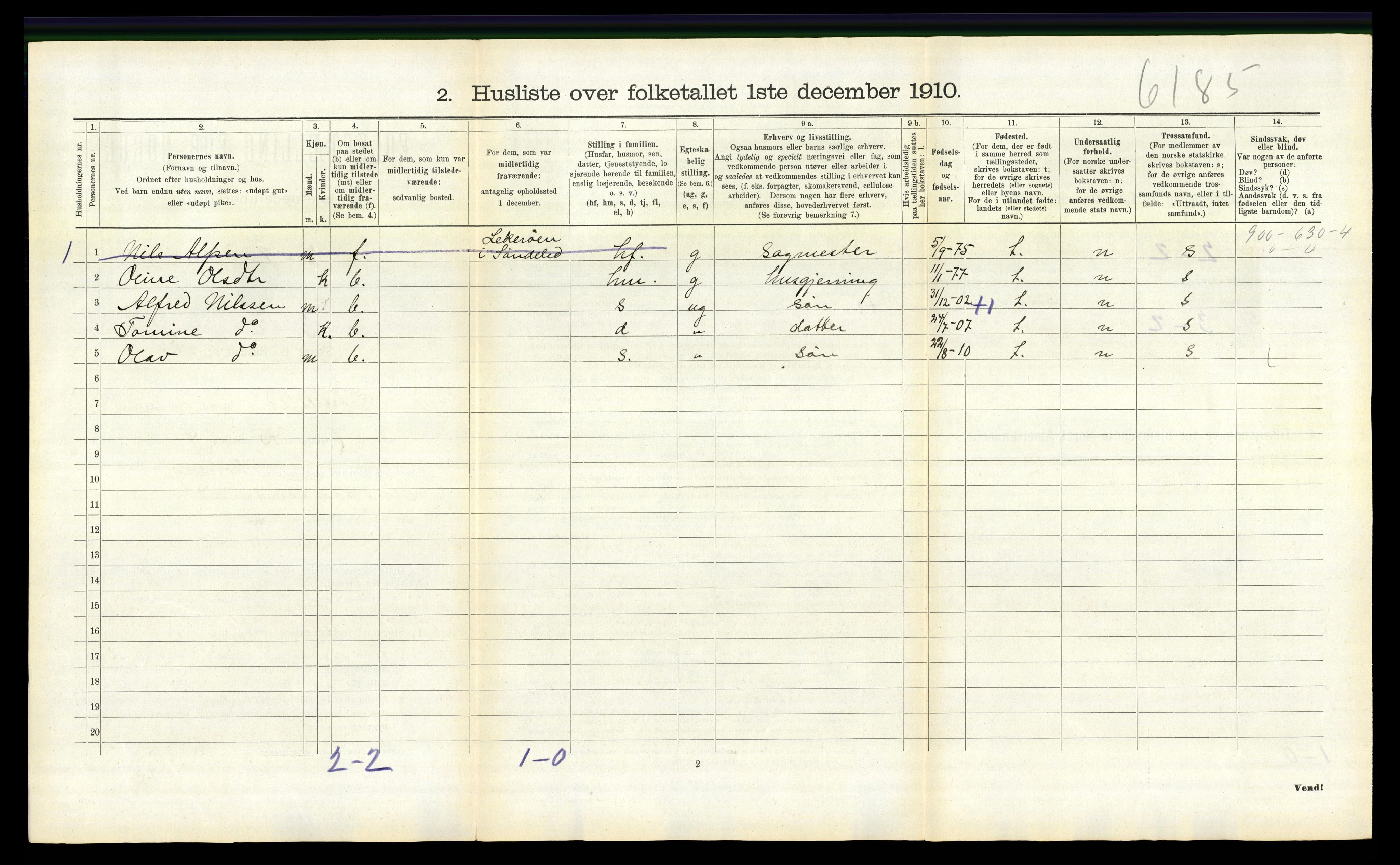 RA, 1910 census for Søndeled, 1910, p. 955