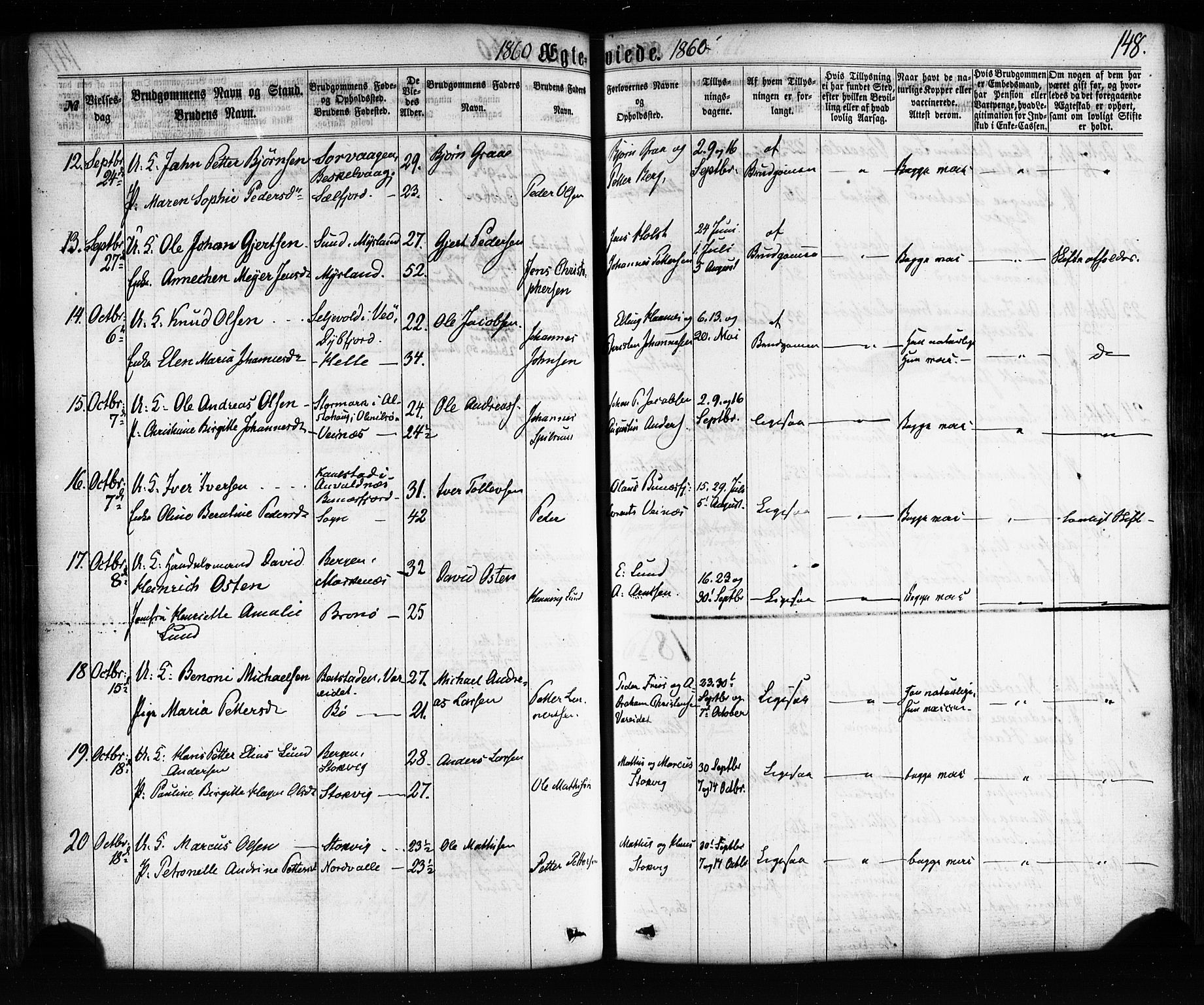 Ministerialprotokoller, klokkerbøker og fødselsregistre - Nordland, AV/SAT-A-1459/885/L1203: Parish register (official) no. 885A04, 1859-1877, p. 148