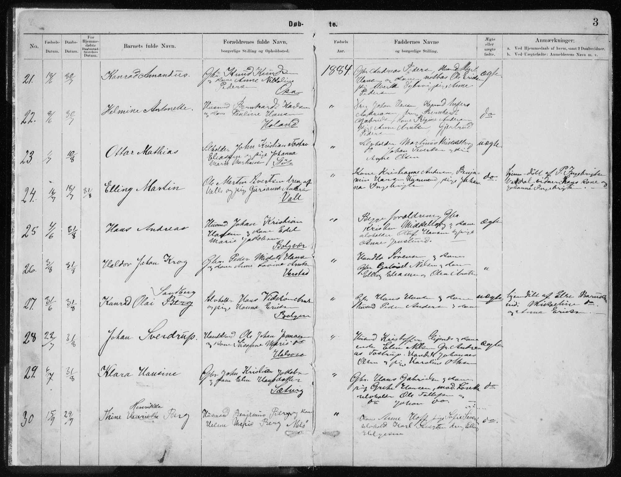 Ministerialprotokoller, klokkerbøker og fødselsregistre - Nordland, SAT/A-1459/843/L0636: Parish register (copy) no. 843C05, 1884-1909, p. 3