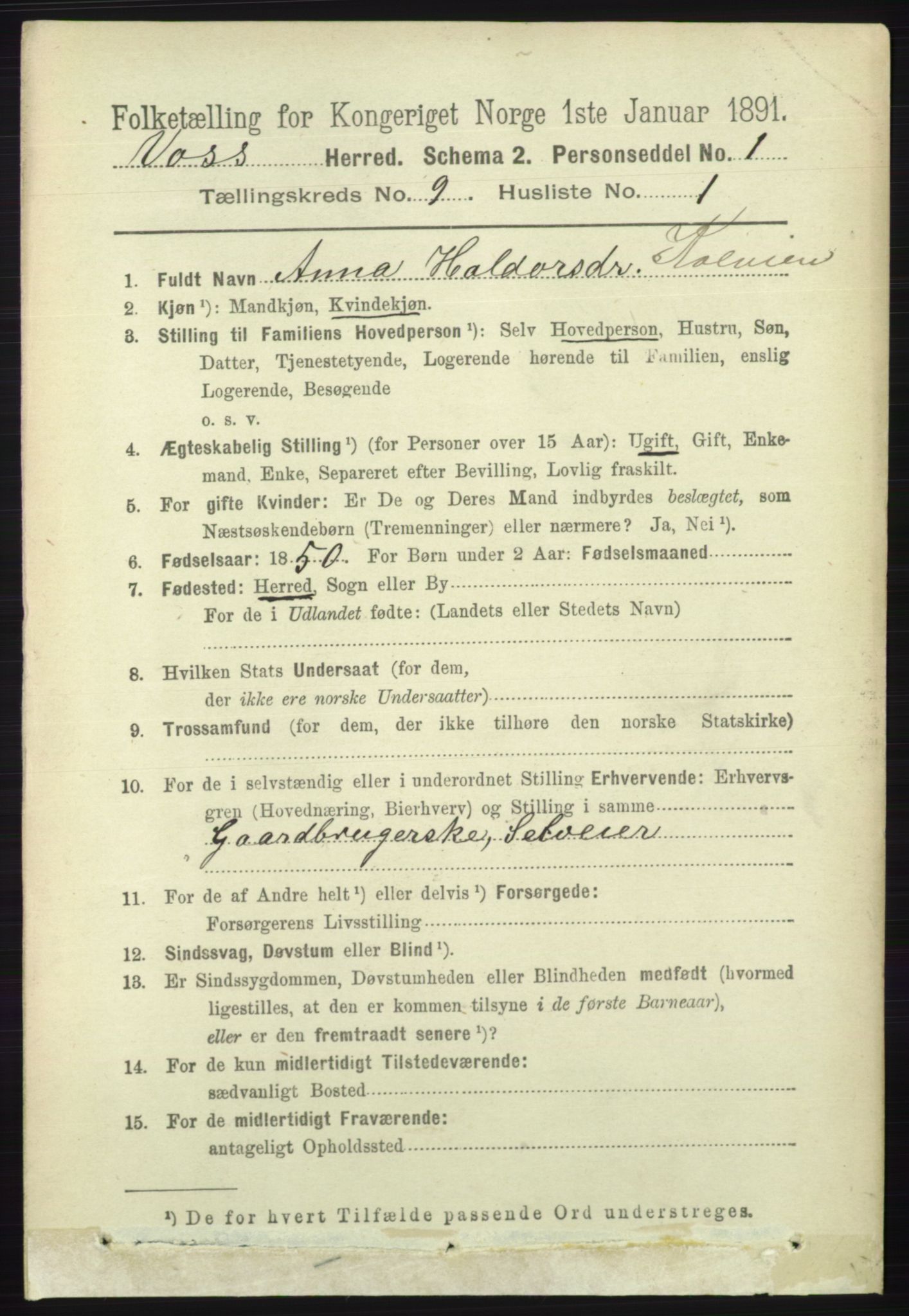 RA, 1891 census for 1235 Voss, 1891, p. 4719