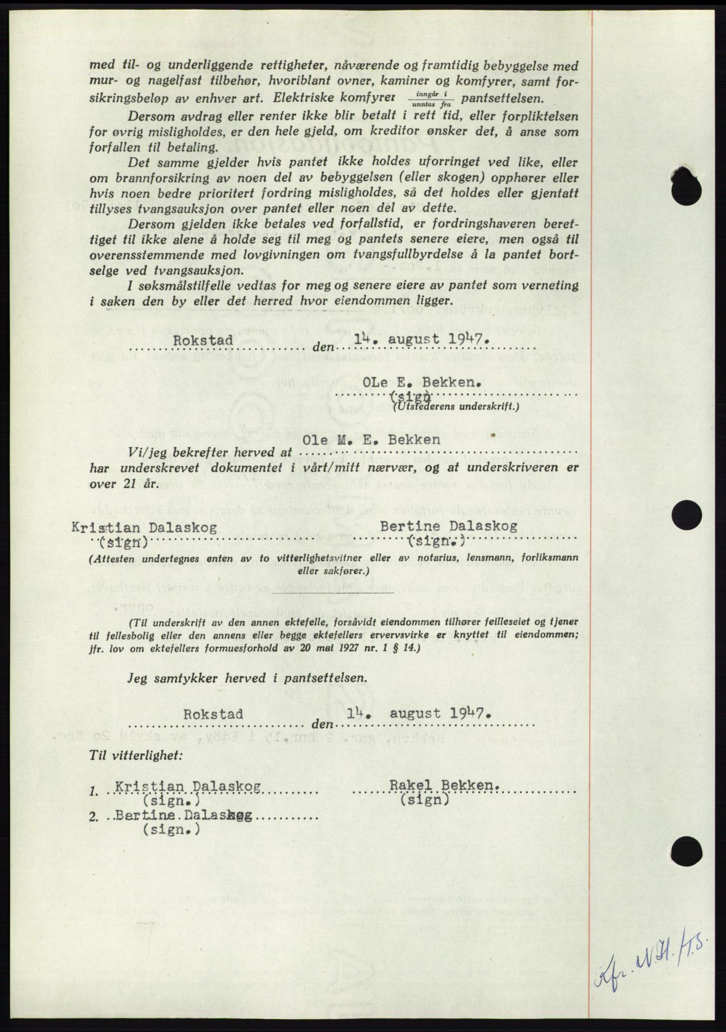 Nordmøre sorenskriveri, AV/SAT-A-4132/1/2/2Ca: Mortgage book no. B96, 1947-1947, Diary no: : 1875/1947