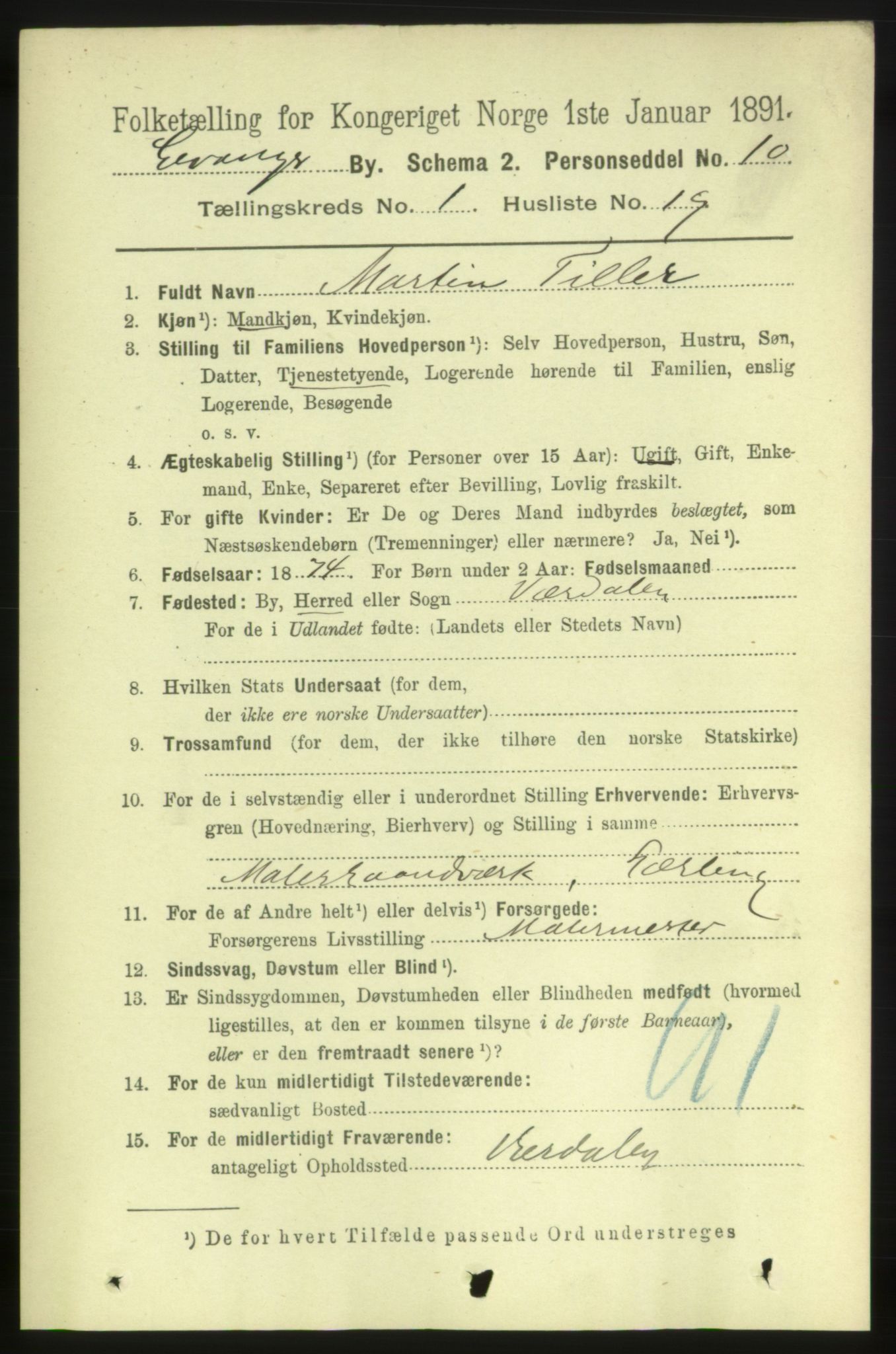 RA, 1891 census for 1701 Levanger, 1891, p. 276