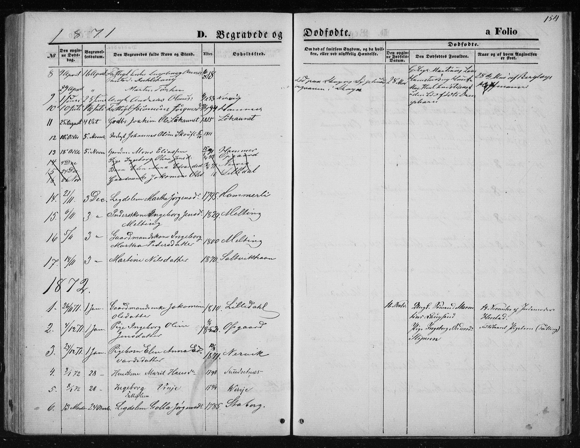 Ministerialprotokoller, klokkerbøker og fødselsregistre - Nord-Trøndelag, SAT/A-1458/733/L0324: Parish register (official) no. 733A03, 1870-1883, p. 154