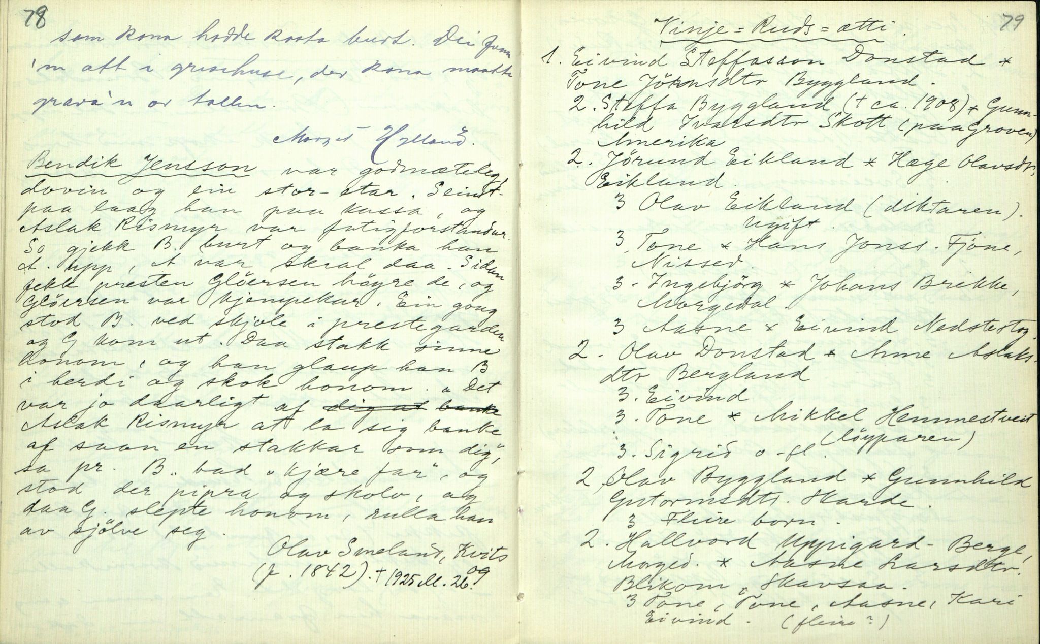 Rikard Berge, TEMU/TGM-A-1003/F/L0002/0023: 031-060 Innholdslister / 53 Segnir og sogur. Raudland, Vinje m.fl. , 1910-1950, p. 78-79