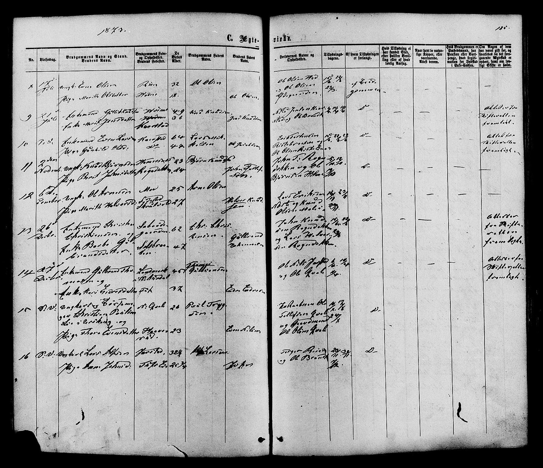 Vestre Slidre prestekontor, SAH/PREST-136/H/Ha/Haa/L0003: Parish register (official) no. 3, 1865-1880, p. 185