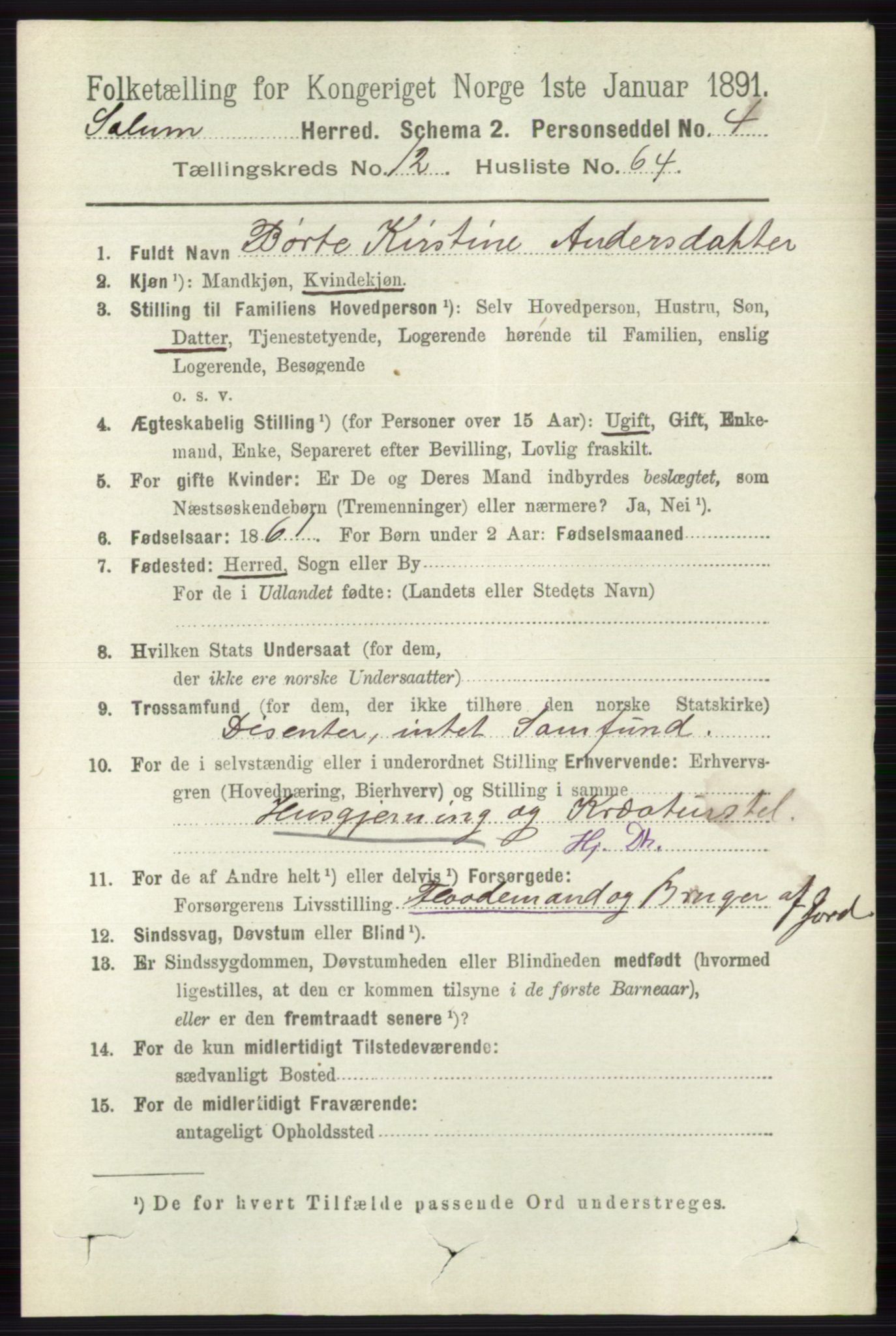 RA, 1891 census for 0818 Solum, 1891, p. 5983