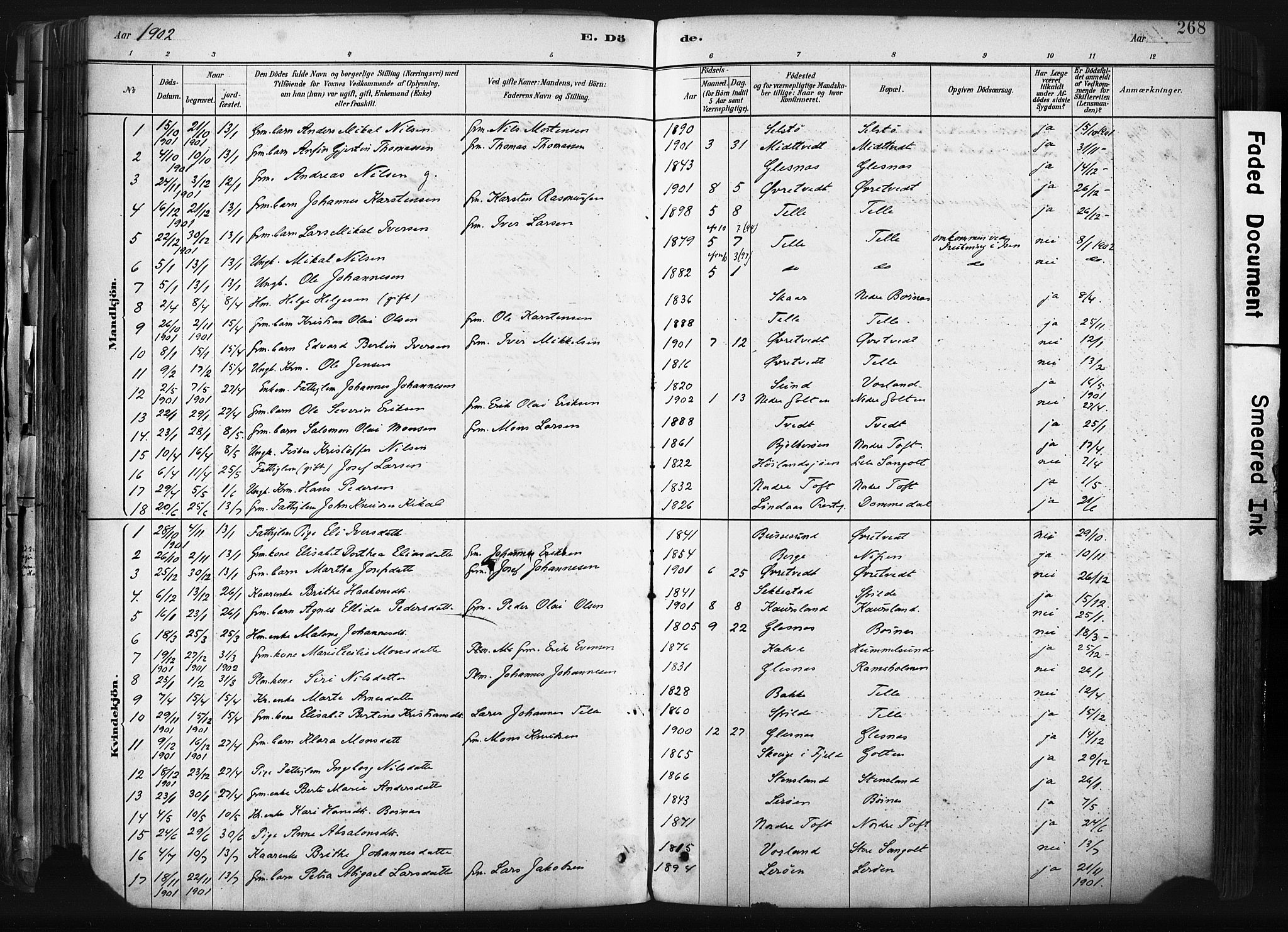 Sund sokneprestembete, SAB/A-99930: Parish register (official) no. B 1, 1882-1907, p. 268