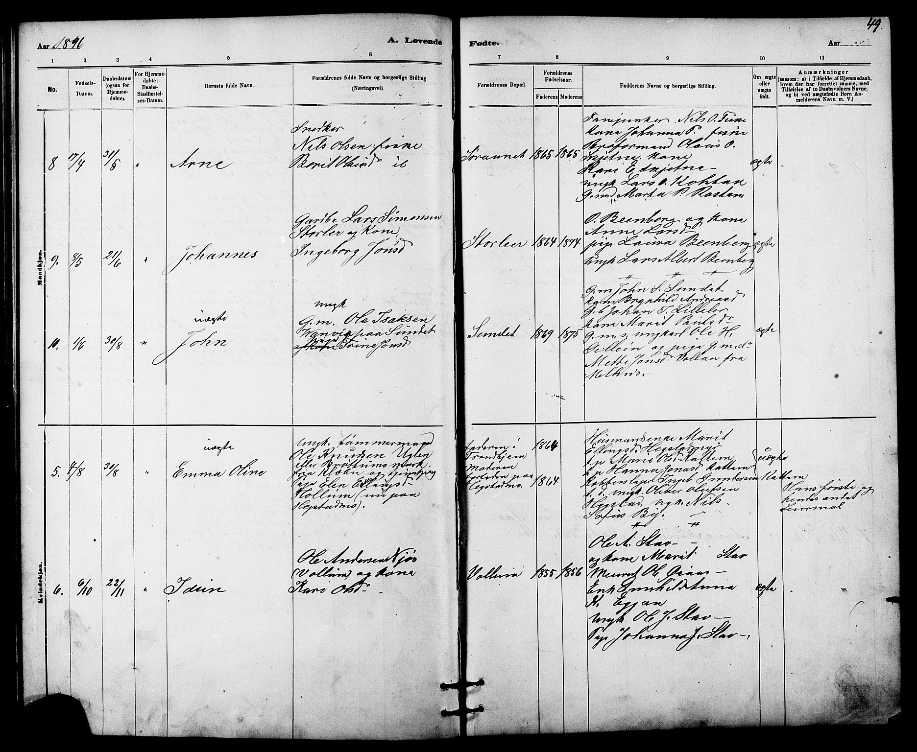 Ministerialprotokoller, klokkerbøker og fødselsregistre - Sør-Trøndelag, AV/SAT-A-1456/613/L0395: Parish register (copy) no. 613C03, 1887-1909, p. 49