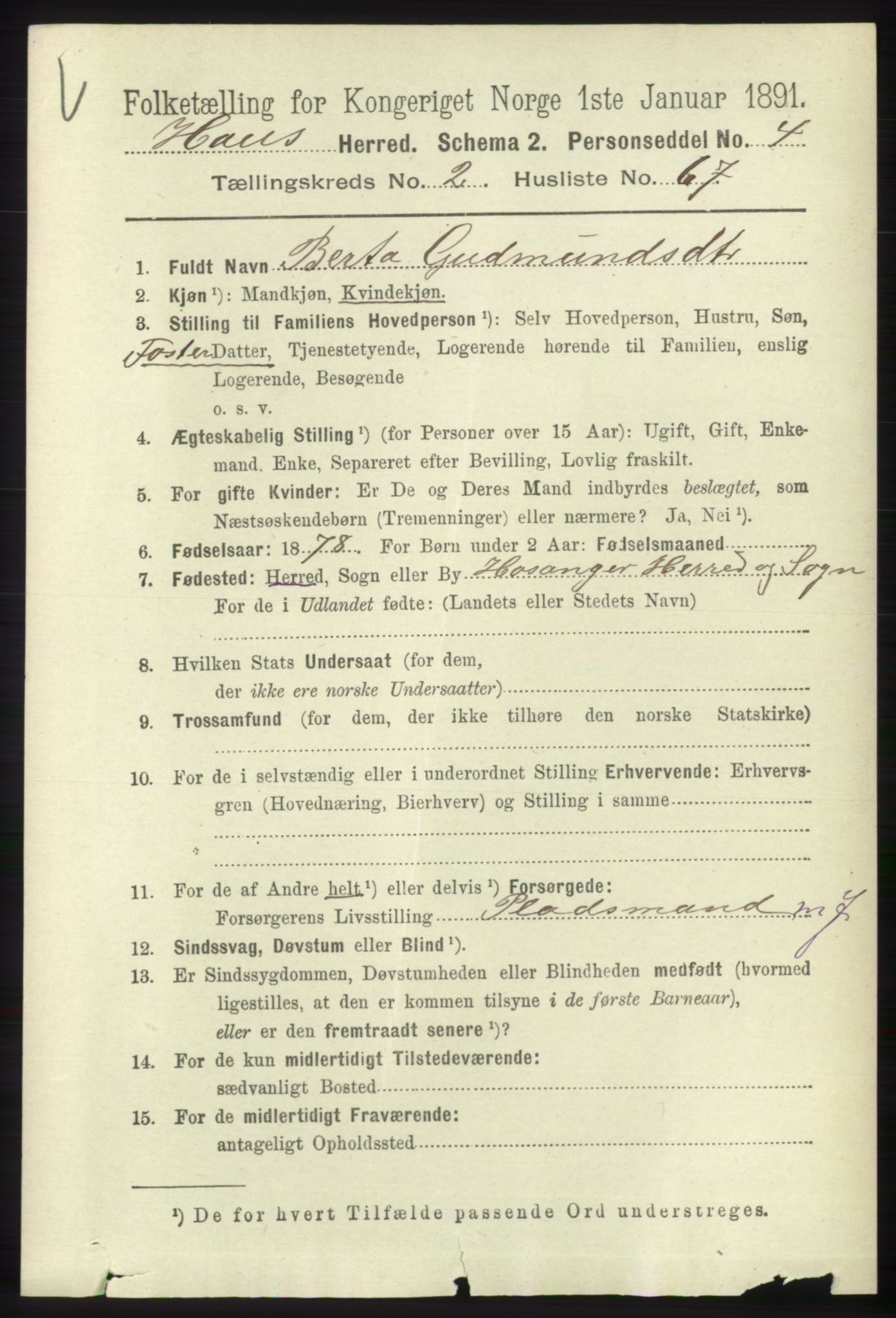 RA, 1891 census for 1250 Haus, 1891, p. 896