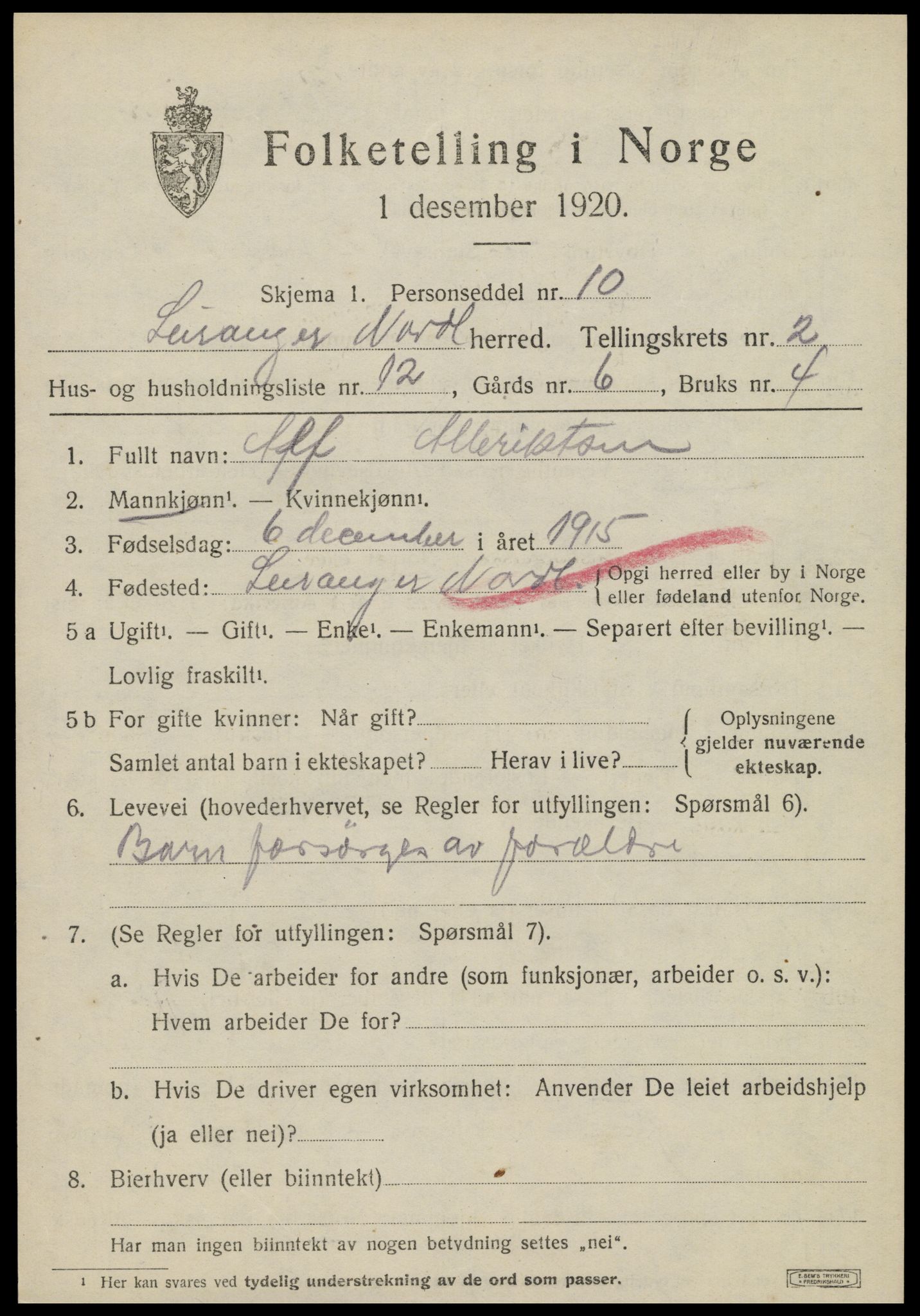 SAT, 1920 census for Leiranger, 1920, p. 903