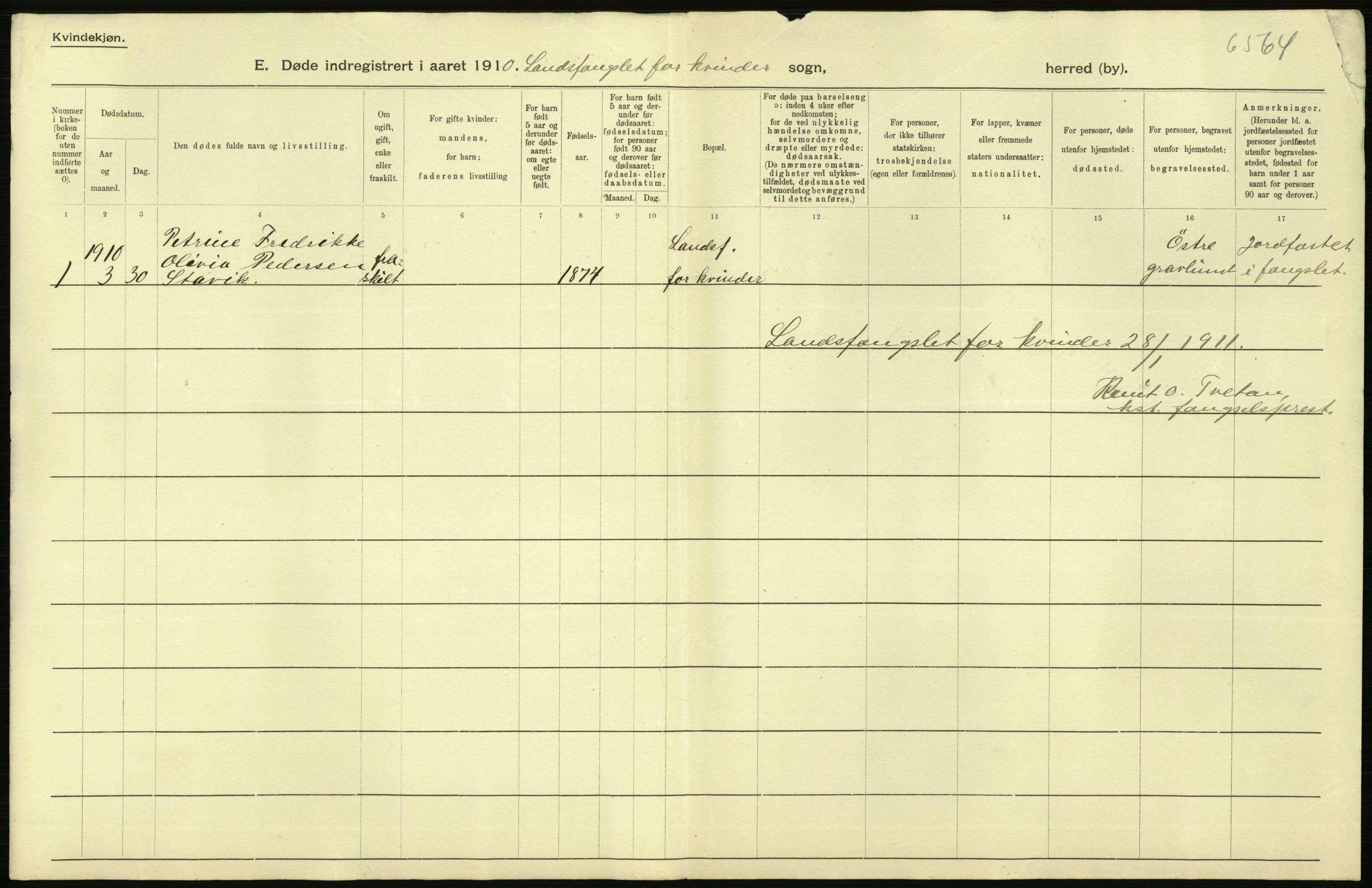 Statistisk sentralbyrå, Sosiodemografiske emner, Befolkning, RA/S-2228/D/Df/Dfa/Dfah/L0008: Kristiania: Døde, 1910, p. 30