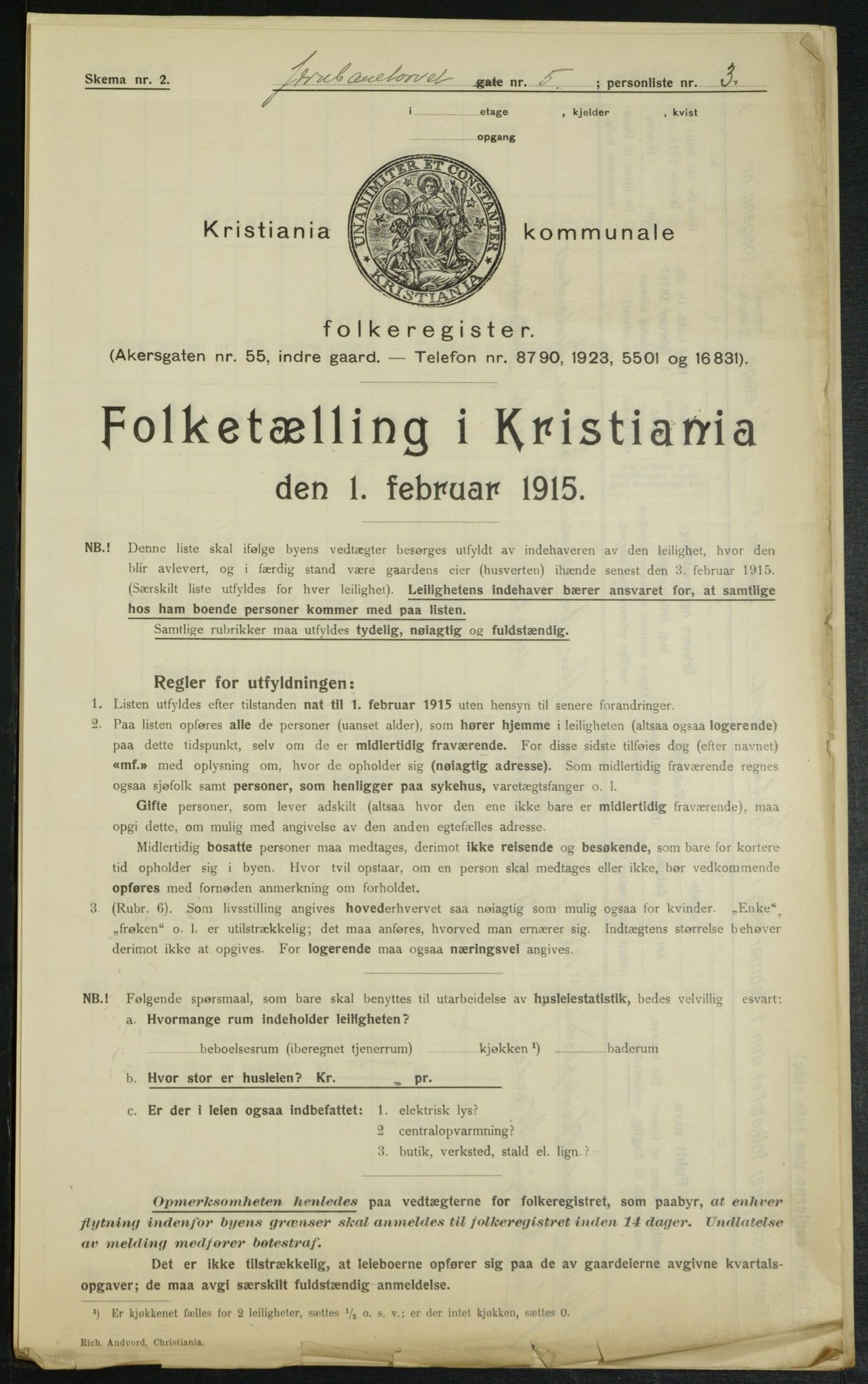 OBA, Municipal Census 1915 for Kristiania, 1915, p. 46486