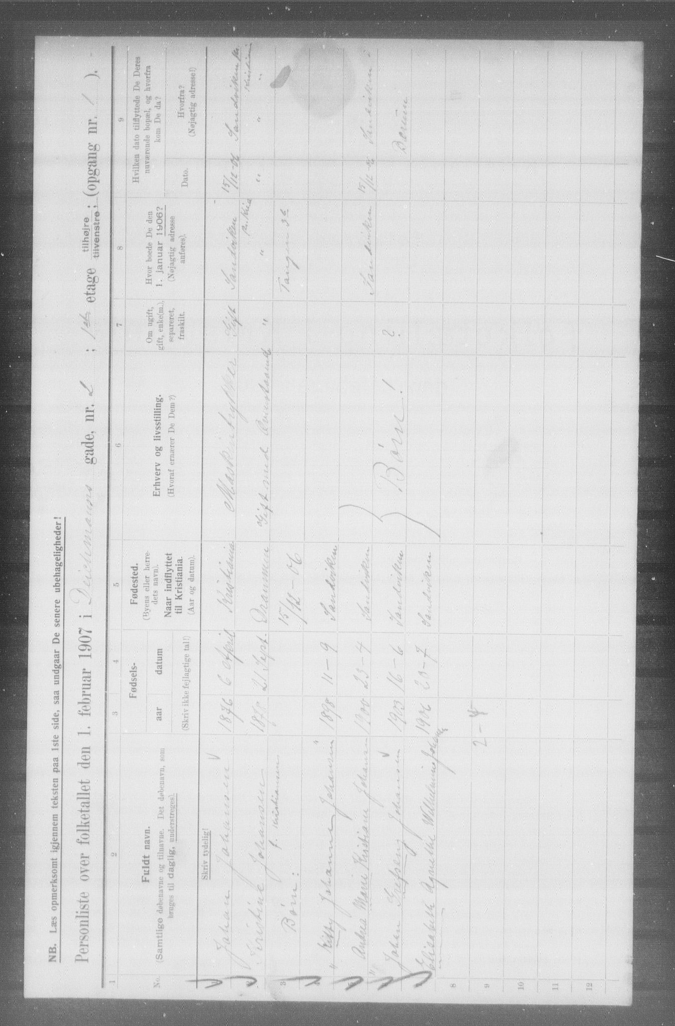 OBA, Municipal Census 1907 for Kristiania, 1907, p. 7823