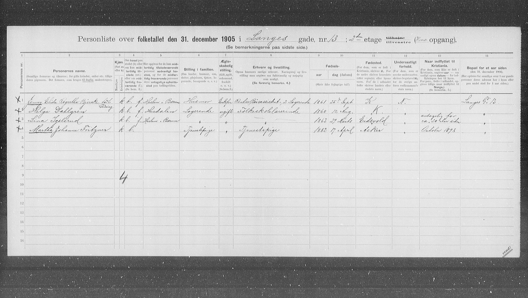 OBA, Municipal Census 1905 for Kristiania, 1905, p. 29597