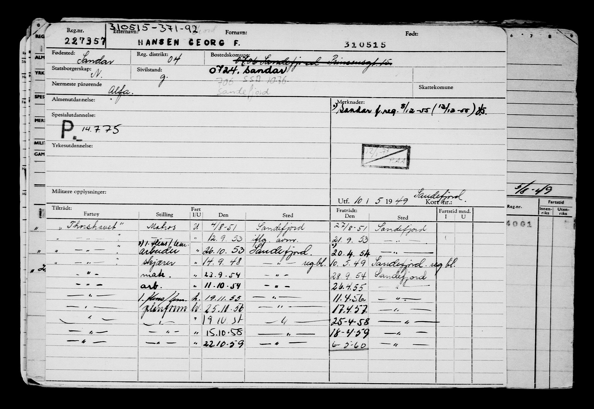 Direktoratet for sjømenn, AV/RA-S-3545/G/Gb/L0130: Hovedkort, 1915, p. 227