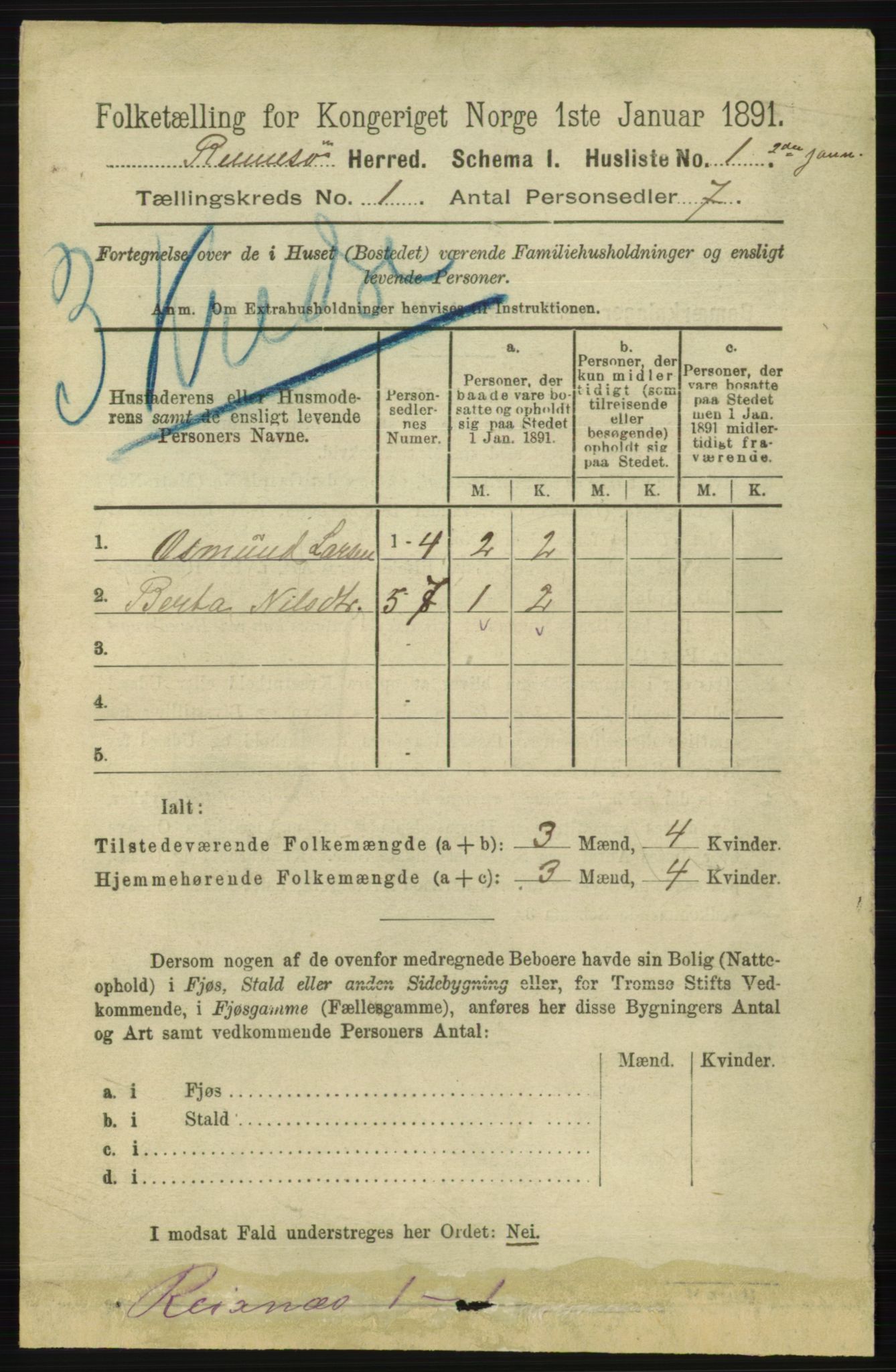 RA, 1891 census for 1142 Rennesøy, 1891, p. 12