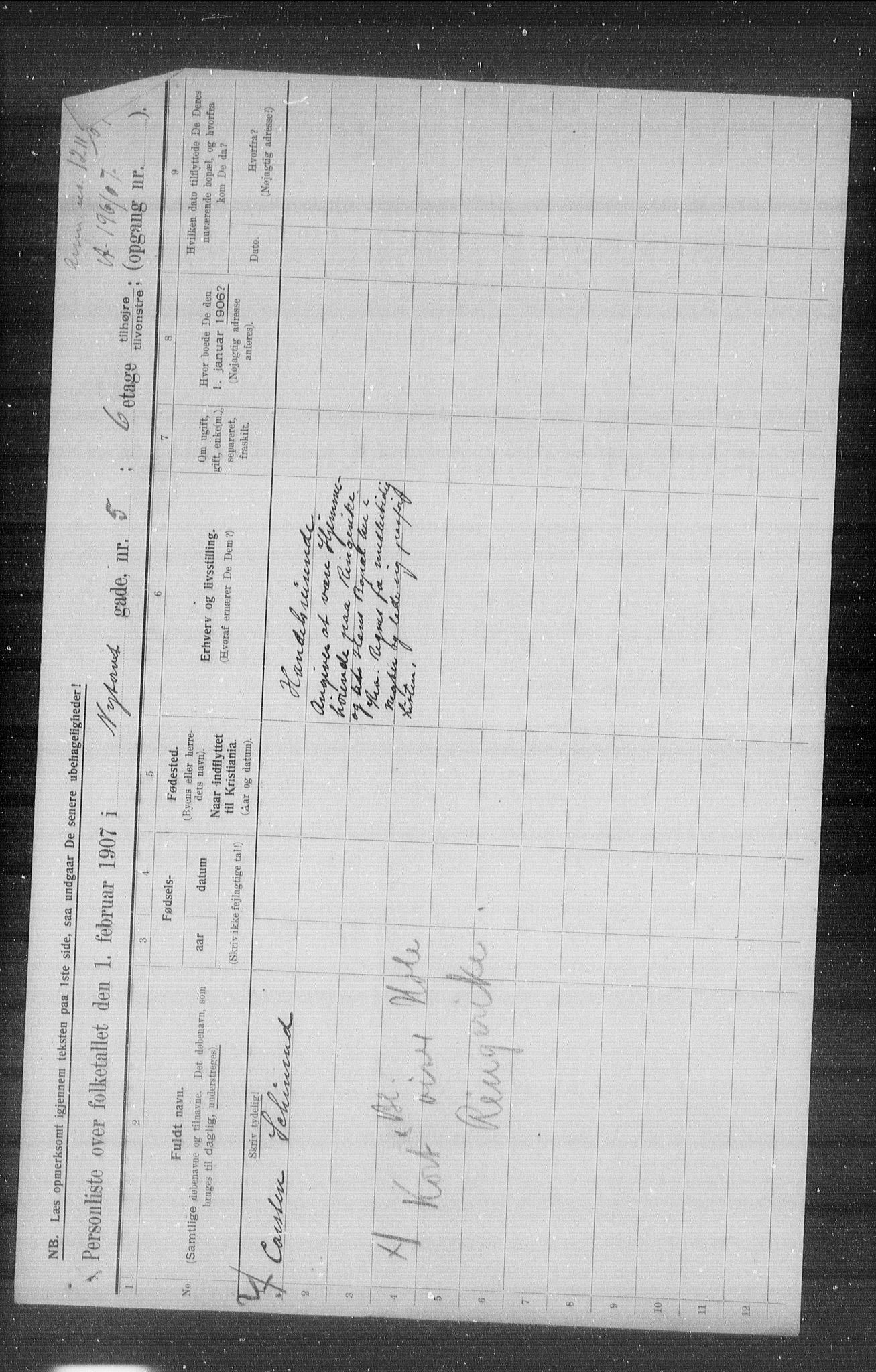 OBA, Municipal Census 1907 for Kristiania, 1907, p. 38022