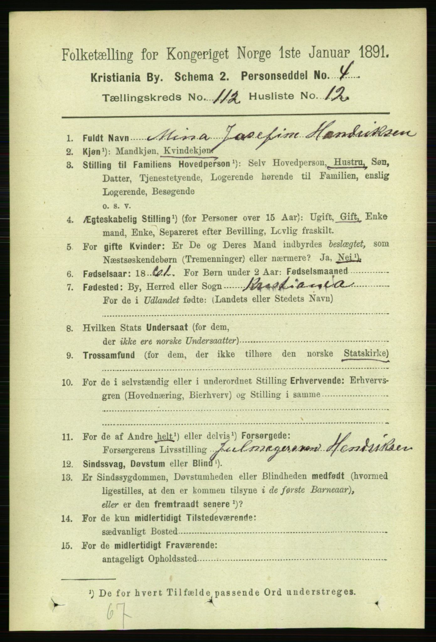 RA, 1891 census for 0301 Kristiania, 1891, p. 59595