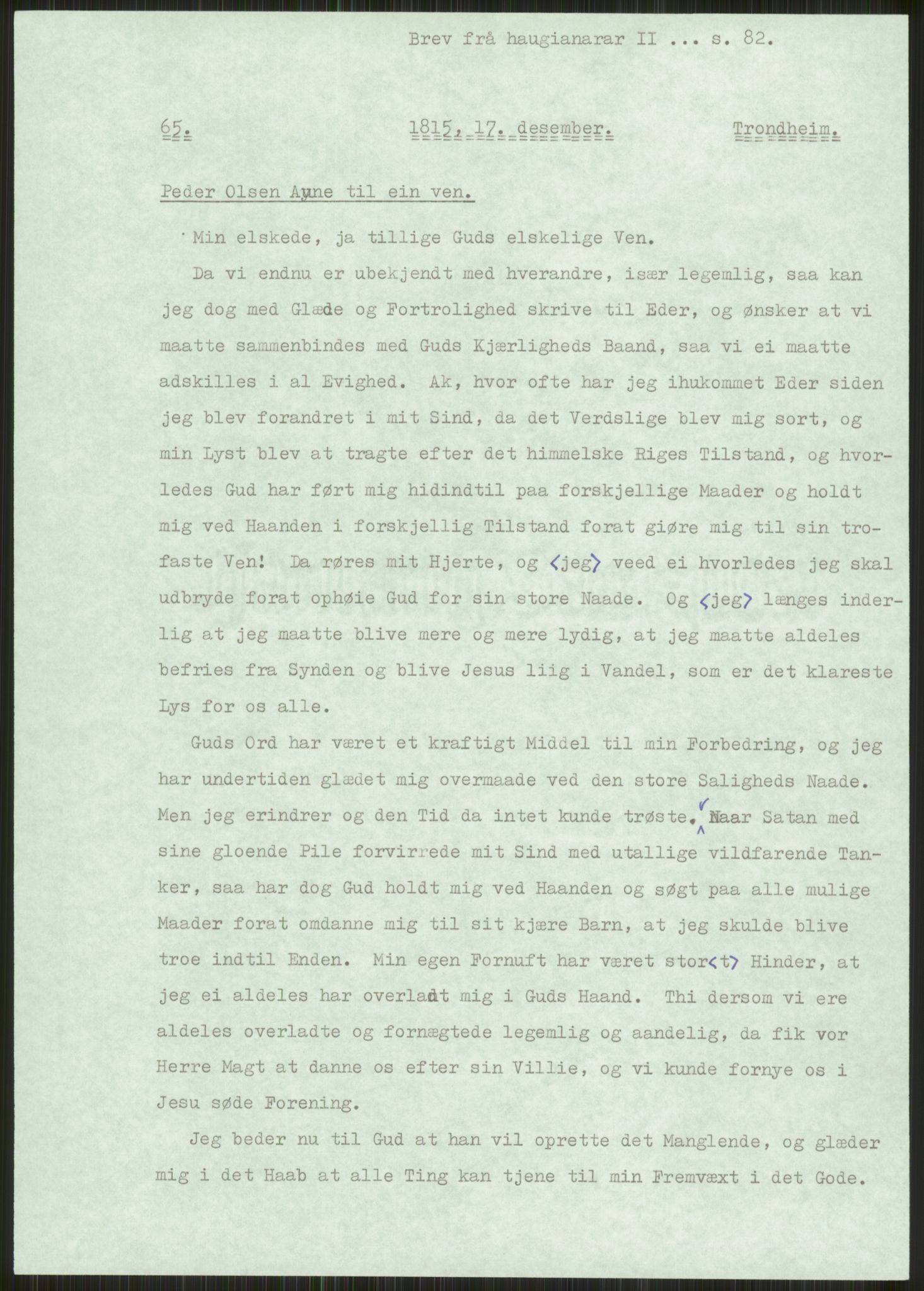 Samlinger til kildeutgivelse, Haugianerbrev, AV/RA-EA-6834/F/L0002: Haugianerbrev II: 1805-1821, 1805-1821, p. 82