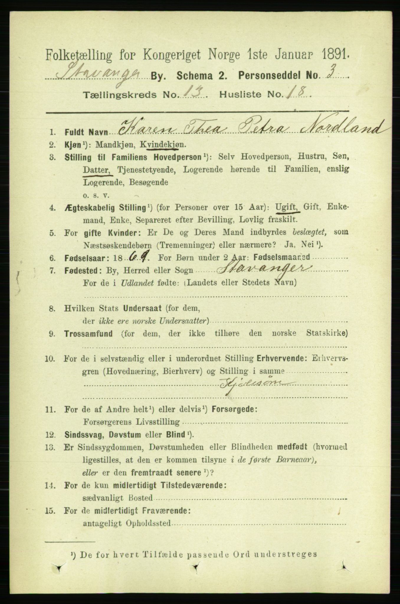 RA, 1891 census for 1103 Stavanger, 1891, p. 16145