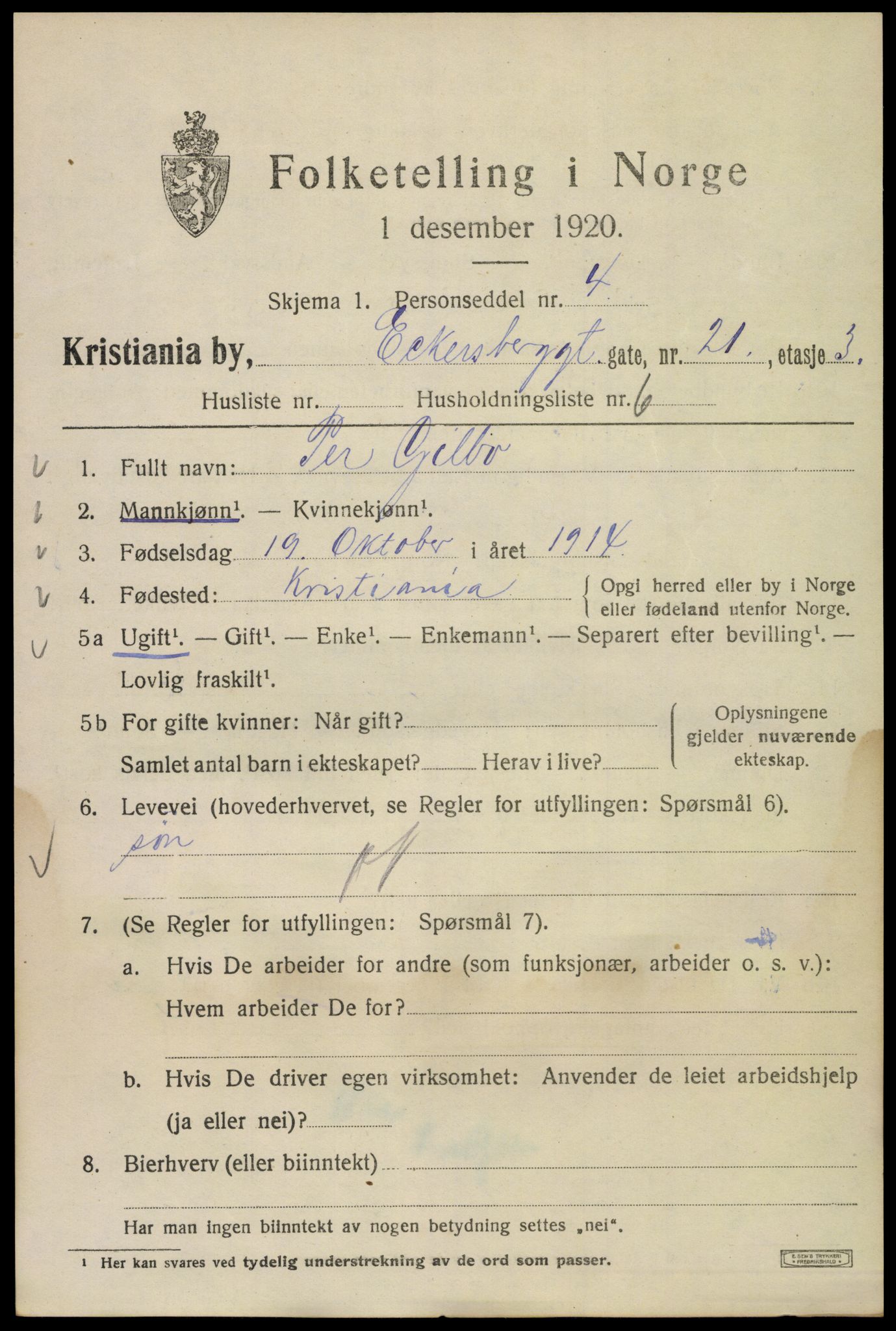 SAO, 1920 census for Kristiania, 1920, p. 208281