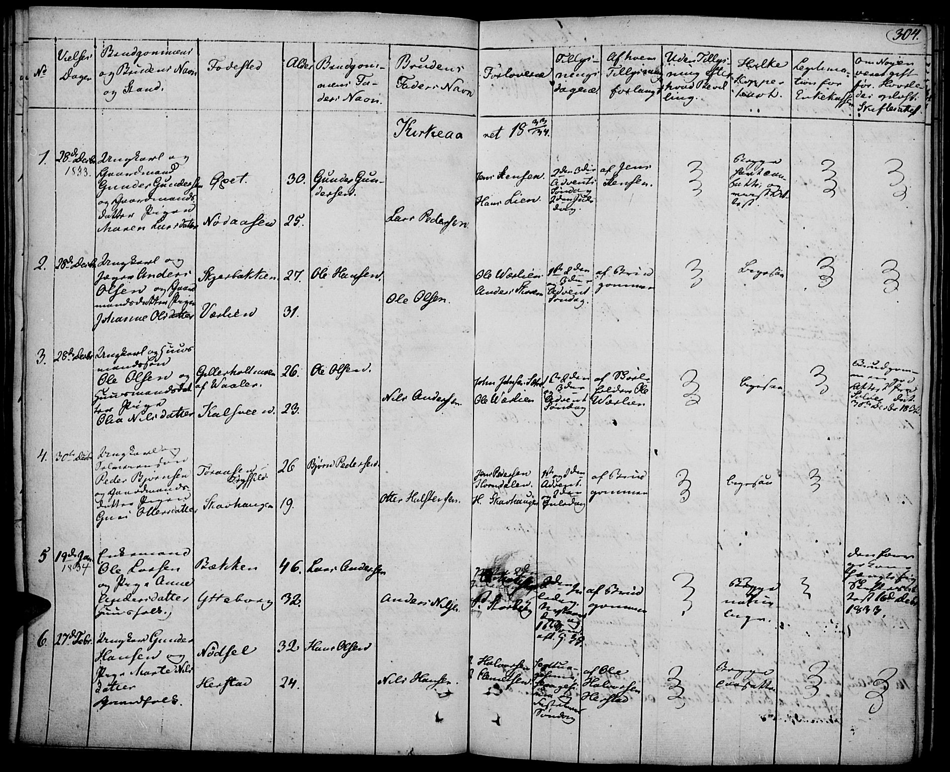 Elverum prestekontor, AV/SAH-PREST-044/H/Ha/Haa/L0008: Parish register (official) no. 8, 1830-1842, p. 304