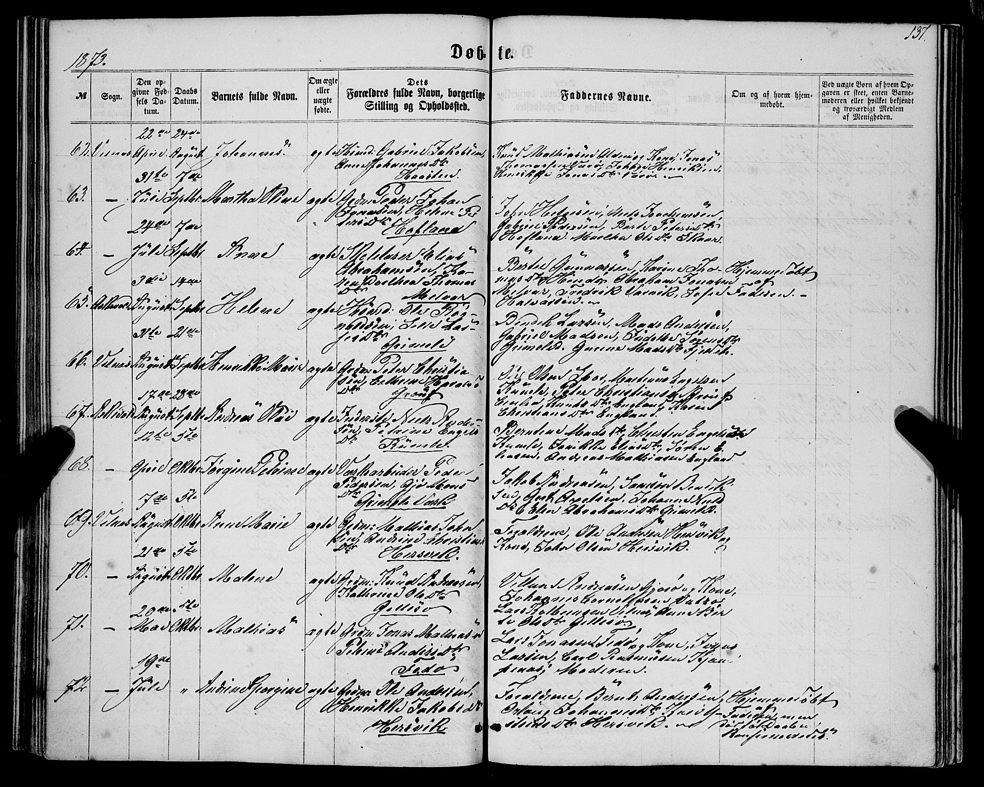 Askvoll sokneprestembete, AV/SAB-A-79501/H/Haa/Haaa/L0012: Parish register (official) no. A 12, 1859-1878, p. 137