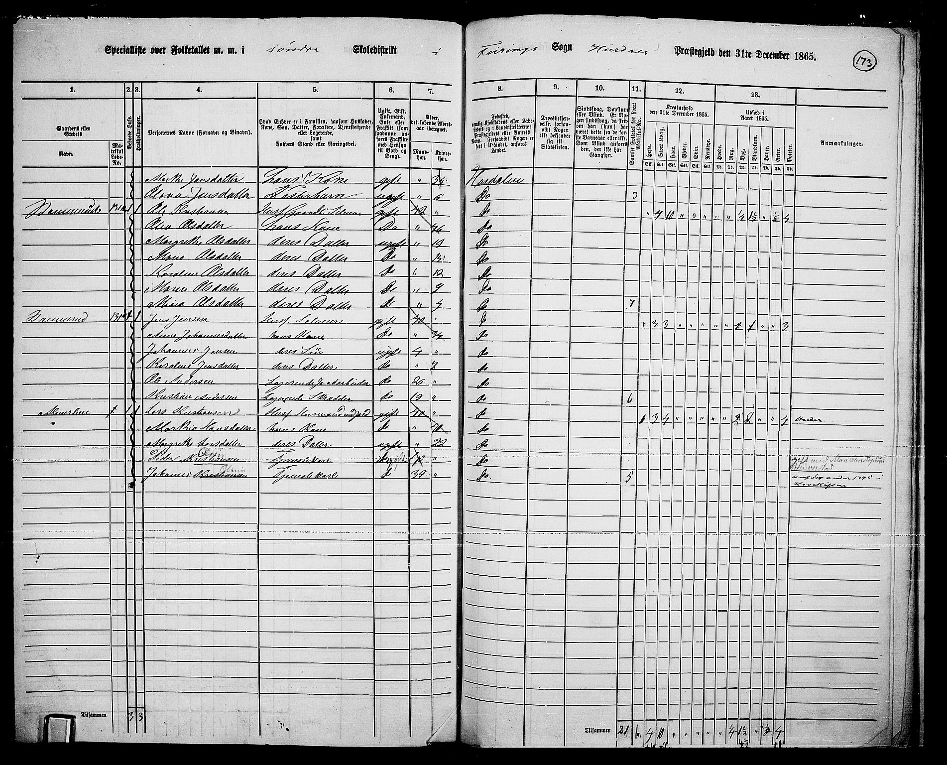 RA, 1865 census for Hurdal, 1865, p. 144