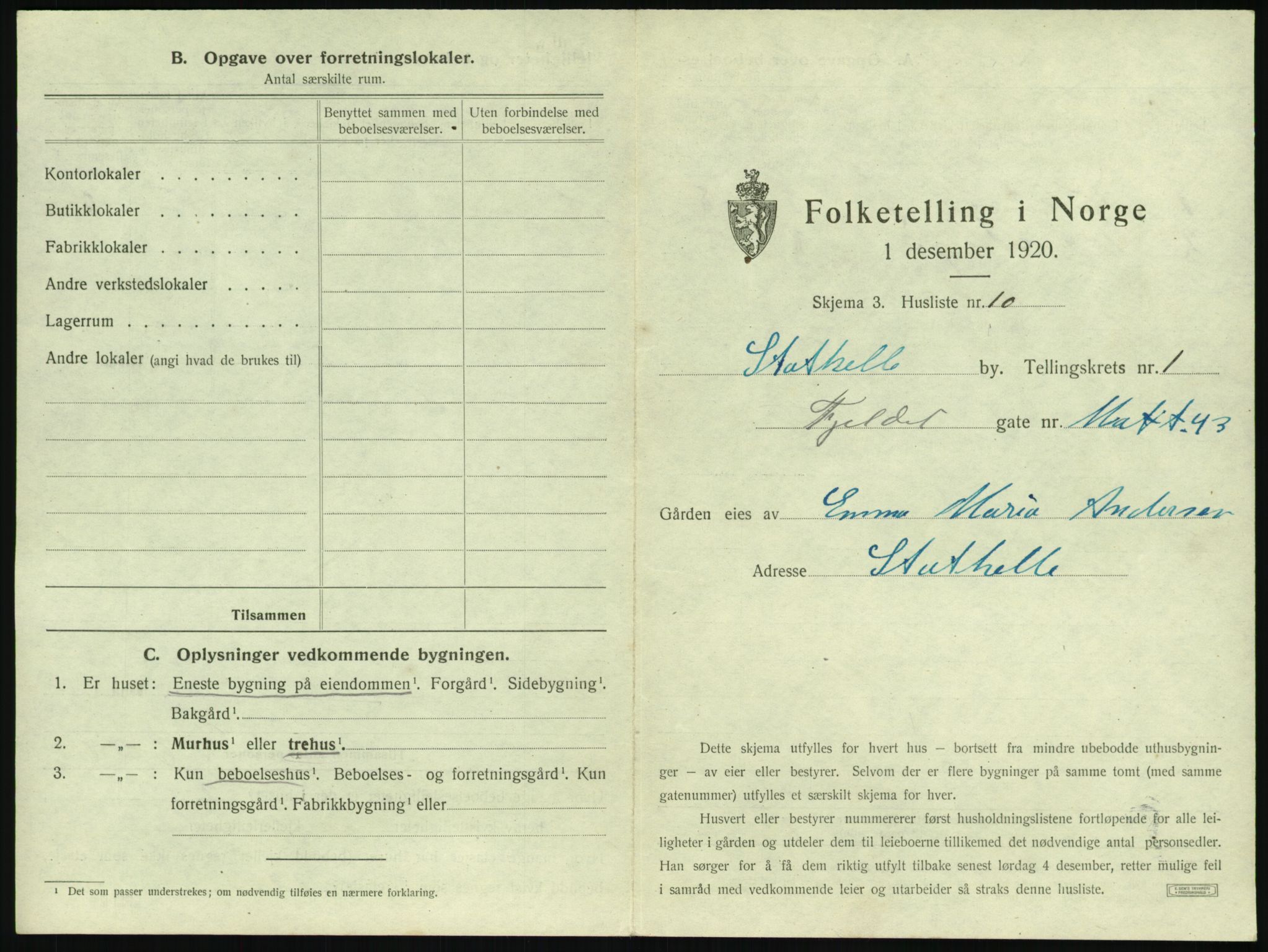 SAKO, 1920 census for Stathelle, 1920, p. 31