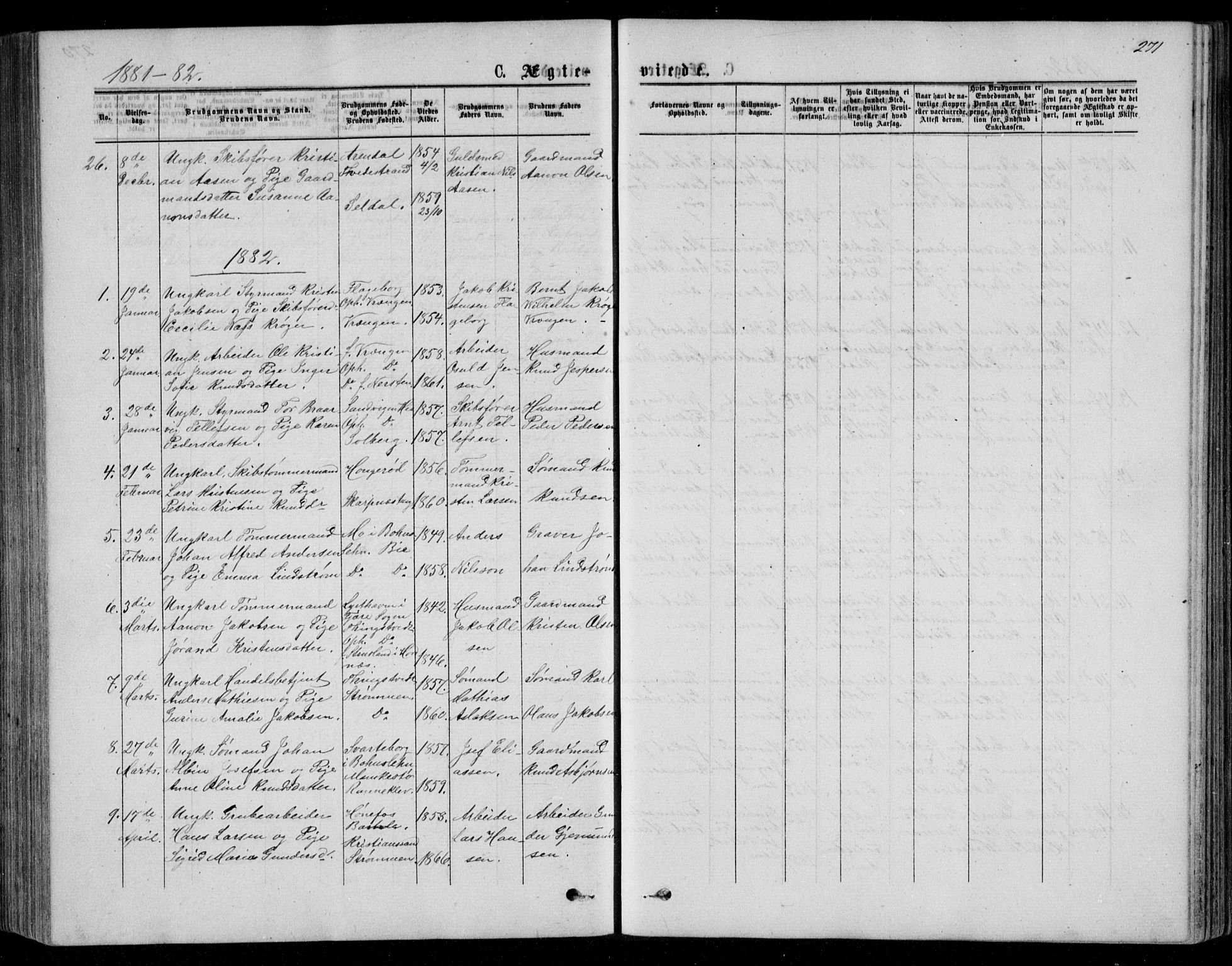 Øyestad sokneprestkontor, SAK/1111-0049/F/Fb/L0008: Parish register (copy) no. B 8, 1872-1886, p. 271