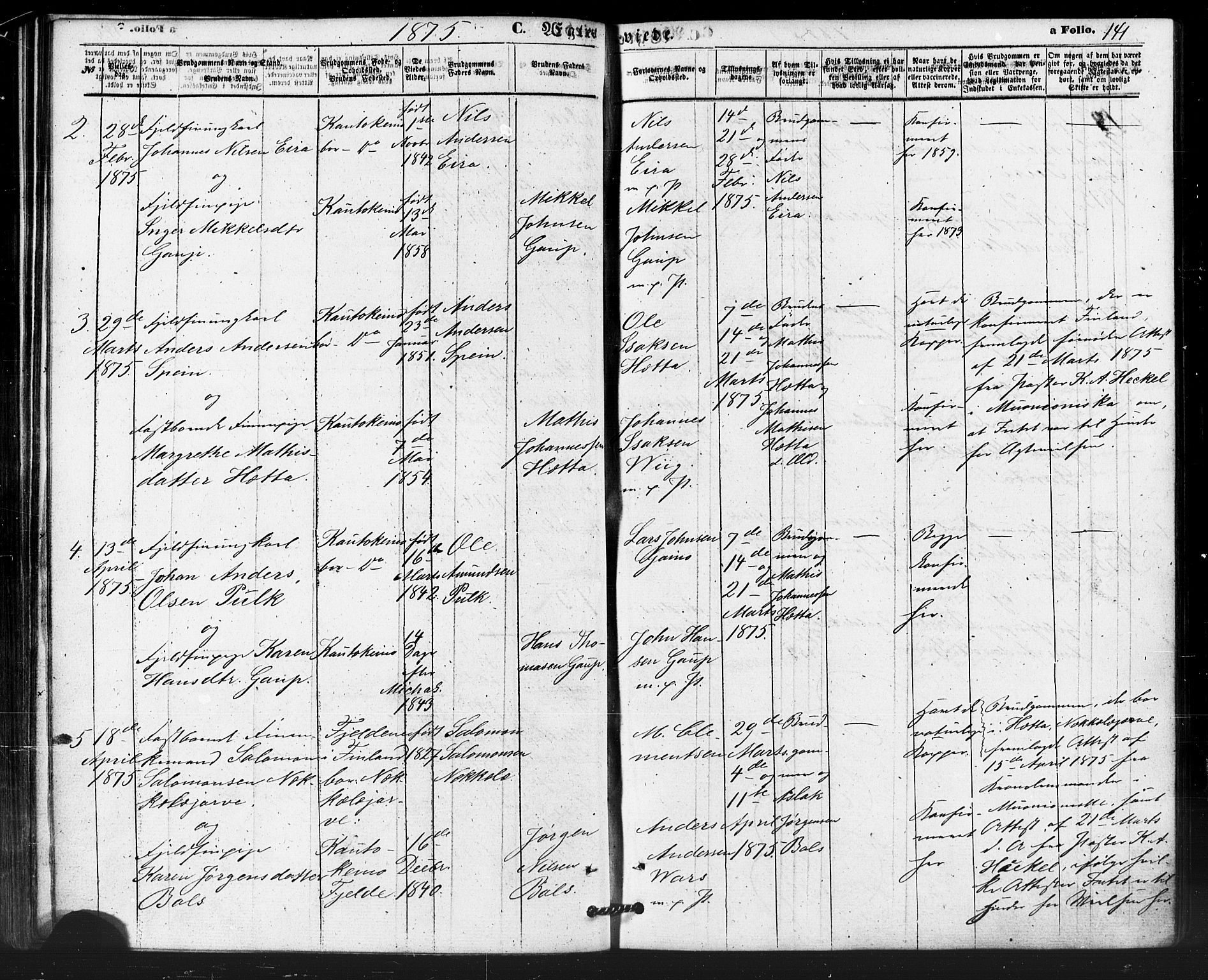 Kautokeino sokneprestembete, AV/SATØ-S-1340/H/Ha/L0003.kirke: Parish register (official) no. 3, 1862-1879, p. 141