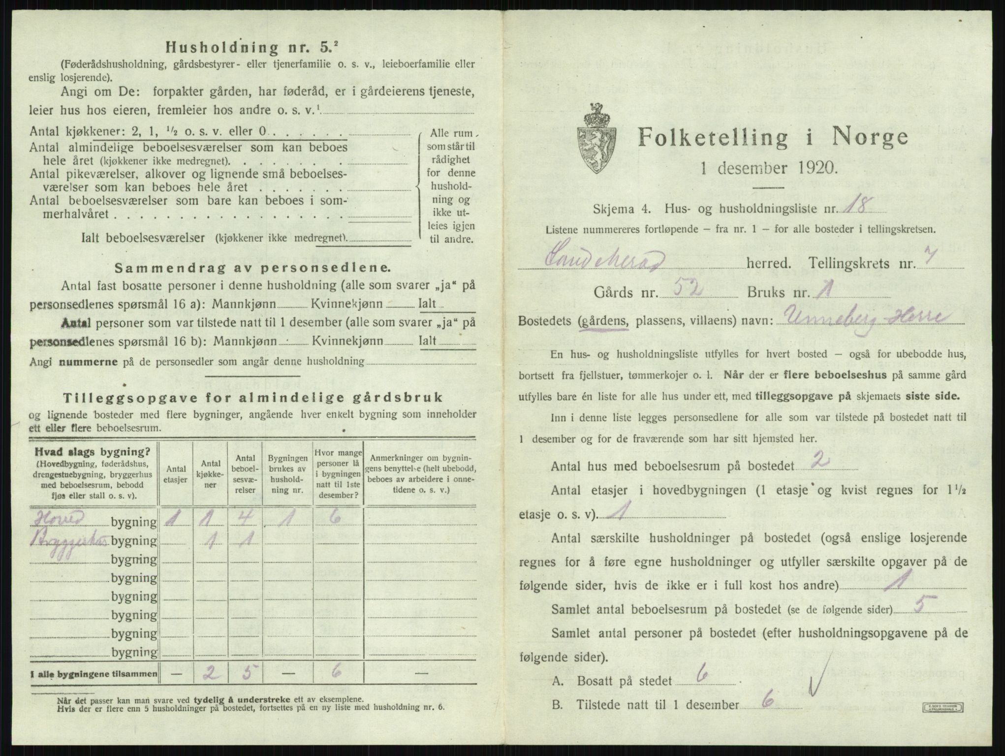 SAKO, 1920 census for Sandeherred, 1920, p. 1493