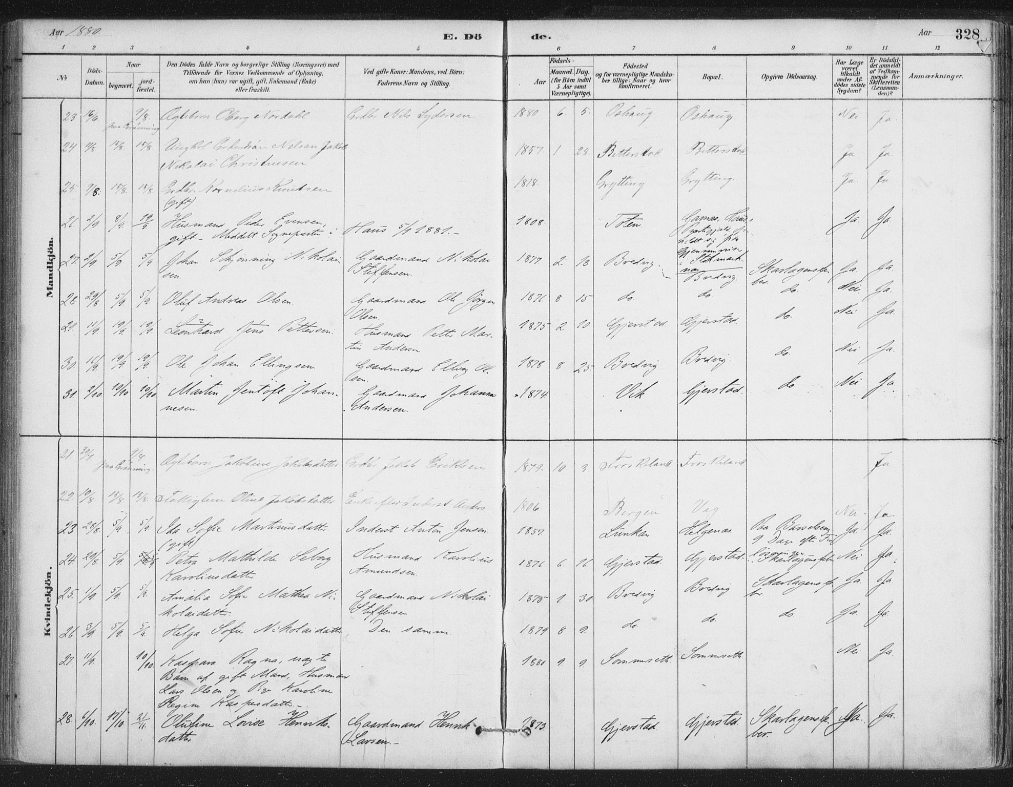 Ministerialprotokoller, klokkerbøker og fødselsregistre - Nordland, AV/SAT-A-1459/888/L1244: Parish register (official) no. 888A10, 1880-1890, p. 328