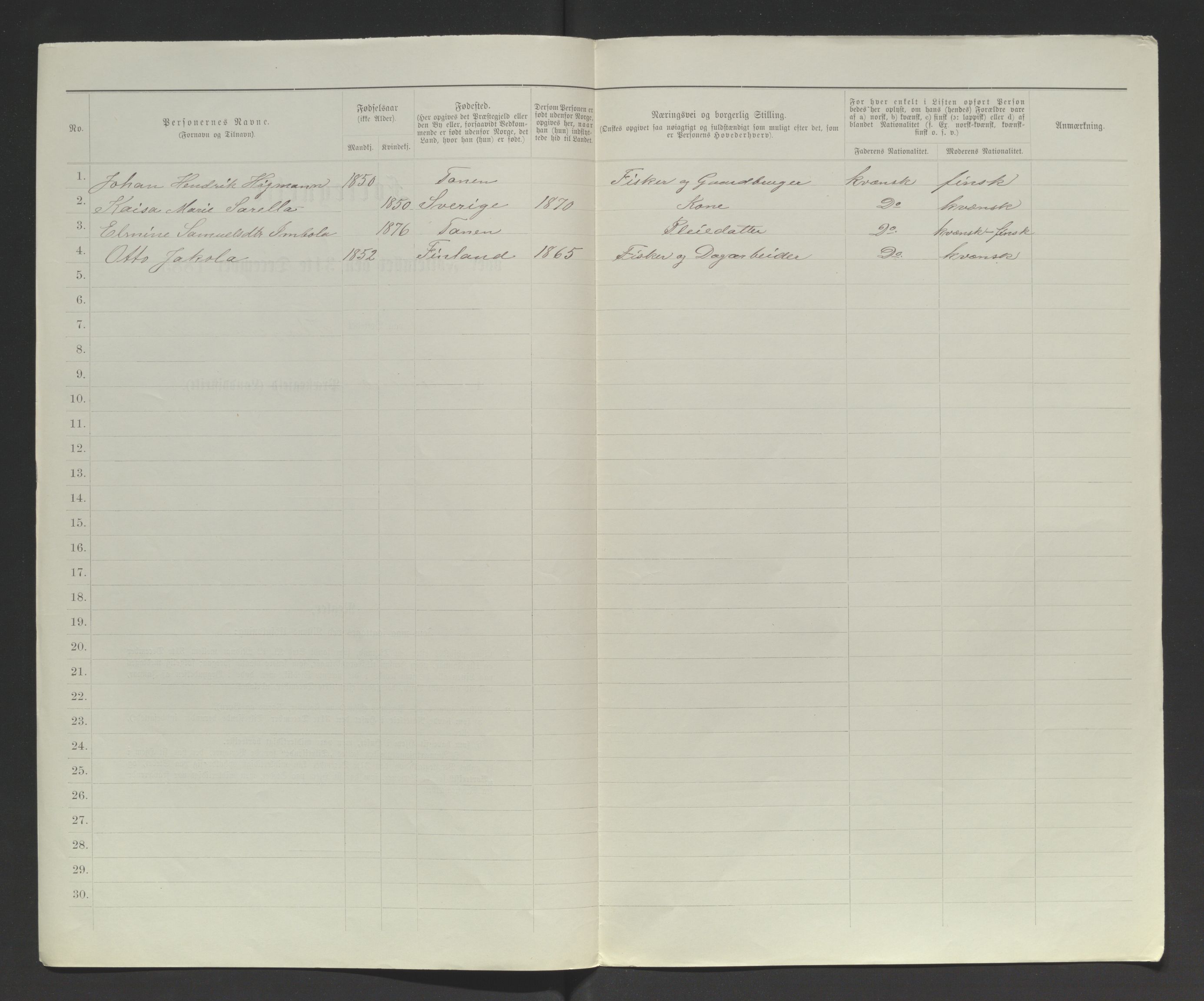 SATØ, 1885 census for 2025 Tana, 1885, p. 298b