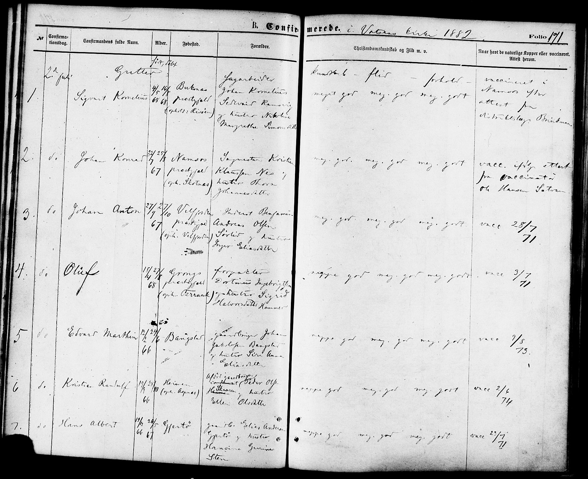 Ministerialprotokoller, klokkerbøker og fødselsregistre - Nordland, AV/SAT-A-1459/810/L0148: Parish register (official) no. 810A09 /1, 1874-1884, p. 171