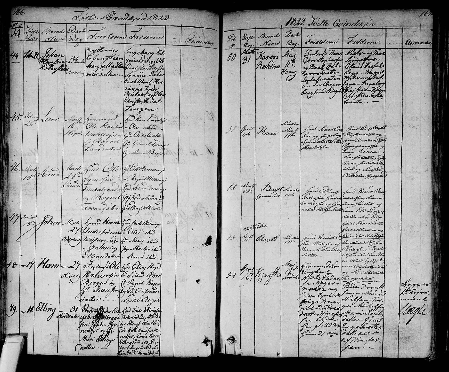 Norderhov kirkebøker, AV/SAKO-A-237/F/Fa/L0009: Parish register (official) no. 9, 1819-1837, p. 166-167