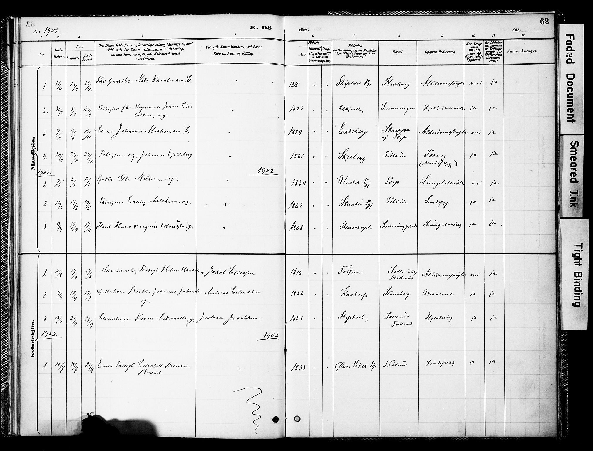 Spydeberg prestekontor Kirkebøker, SAO/A-10924/F/Fc/L0001: Parish register (official) no. III 1, 1886-1907, p. 62