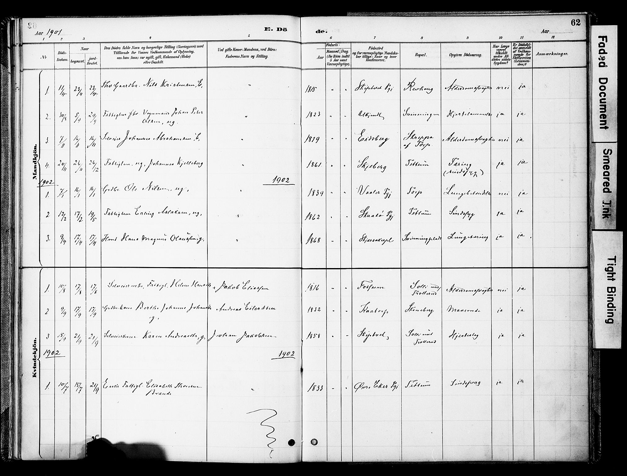 Spydeberg prestekontor Kirkebøker, AV/SAO-A-10924/F/Fc/L0001: Parish register (official) no. III 1, 1886-1907, p. 62