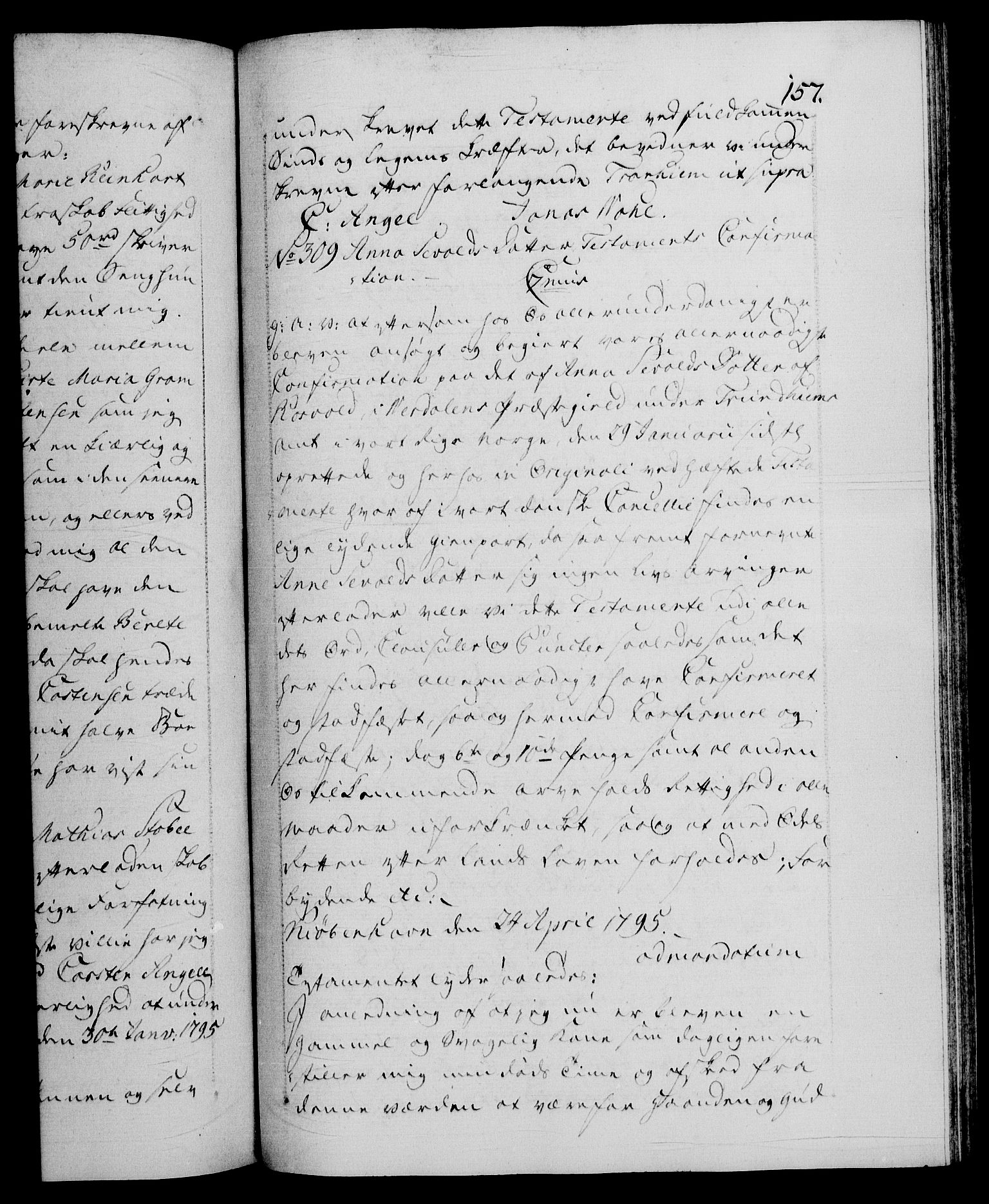 Danske Kanselli 1572-1799, RA/EA-3023/F/Fc/Fca/Fcaa/L0056: Norske registre, 1795-1796, p. 157a