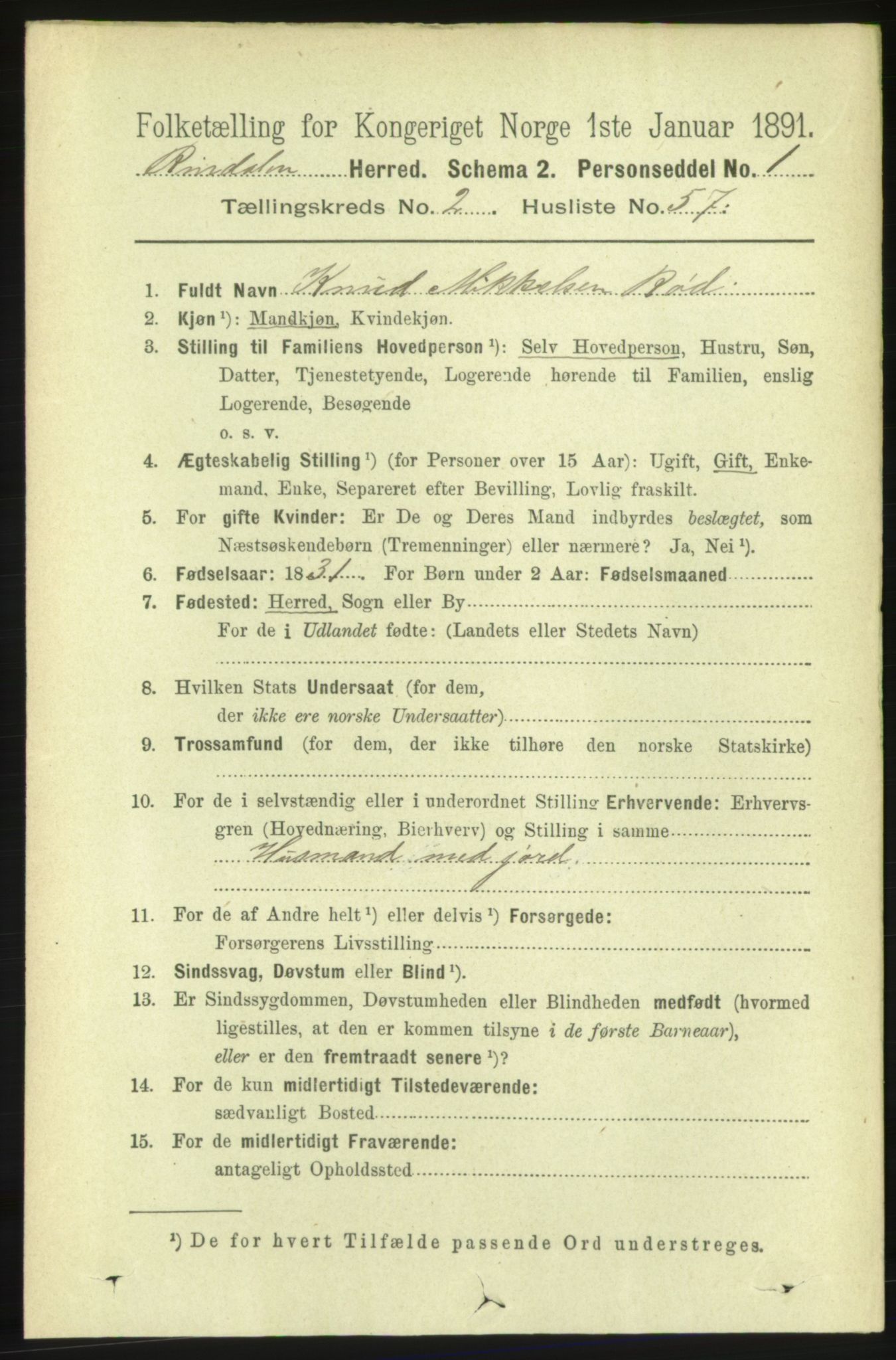 RA, 1891 census for 1567 Rindal, 1891, p. 636