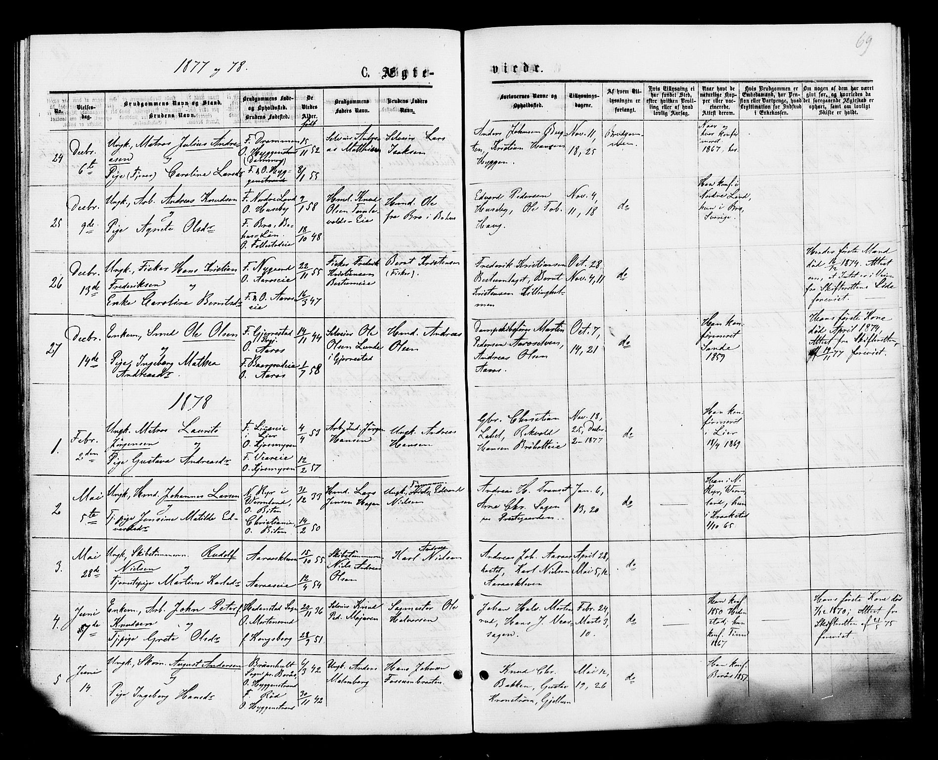 Røyken kirkebøker, SAKO/A-241/F/Fa/L0007: Parish register (official) no. 7, 1876-1879, p. 69