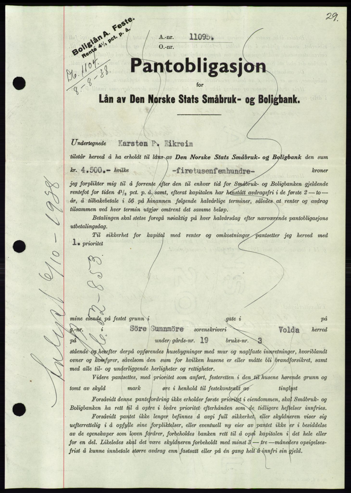 Søre Sunnmøre sorenskriveri, AV/SAT-A-4122/1/2/2C/L0066: Mortgage book no. 60, 1938-1938, Diary no: : 1104/1938