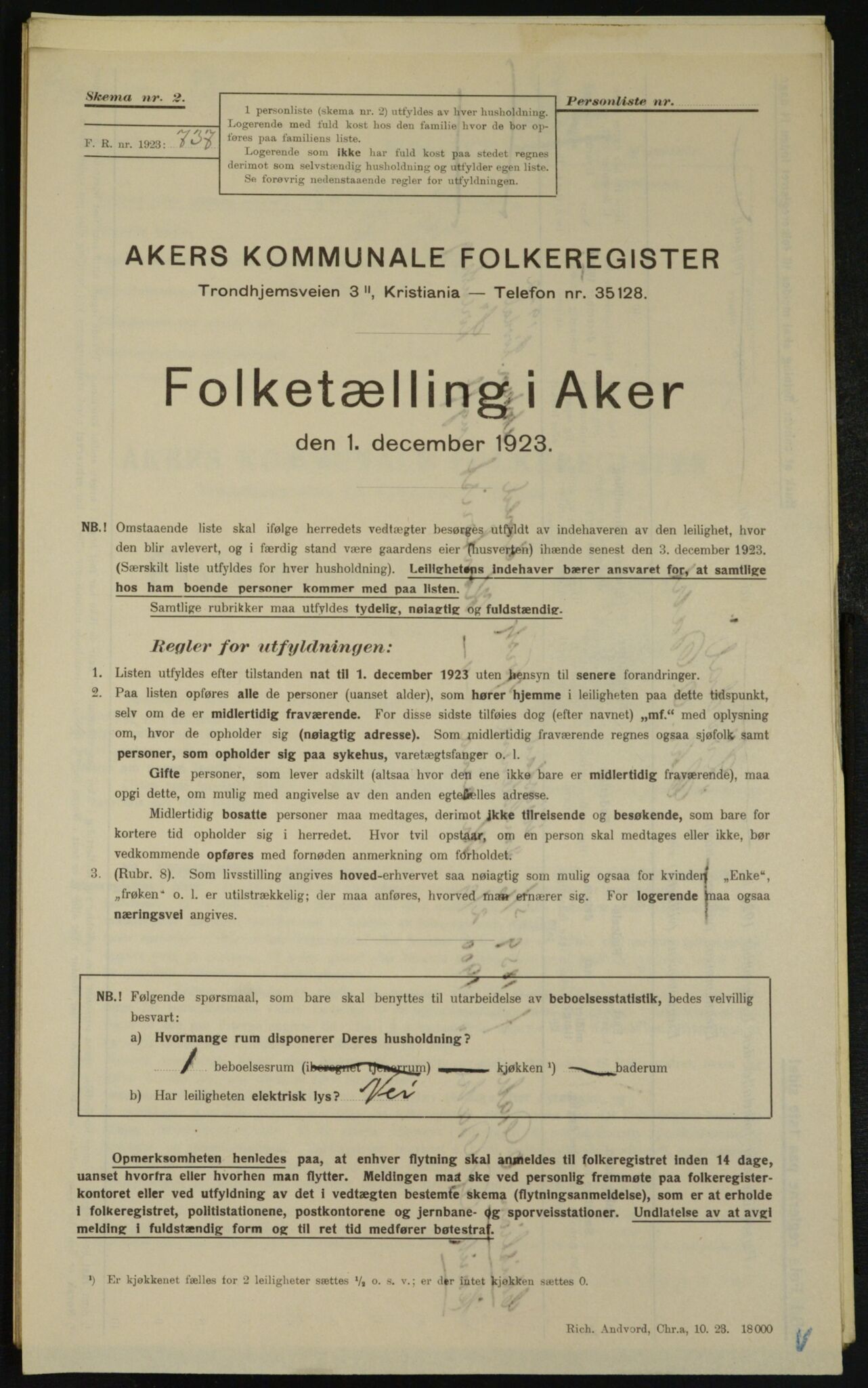 , Municipal Census 1923 for Aker, 1923, p. 27560