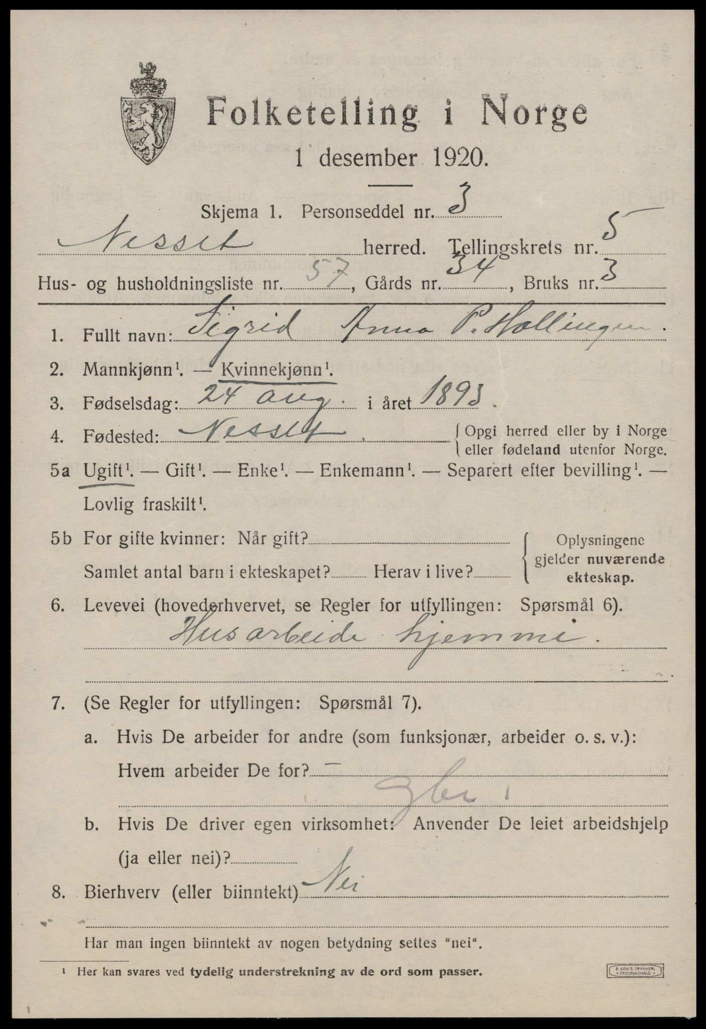 SAT, 1920 census for Nesset, 1920, p. 2798