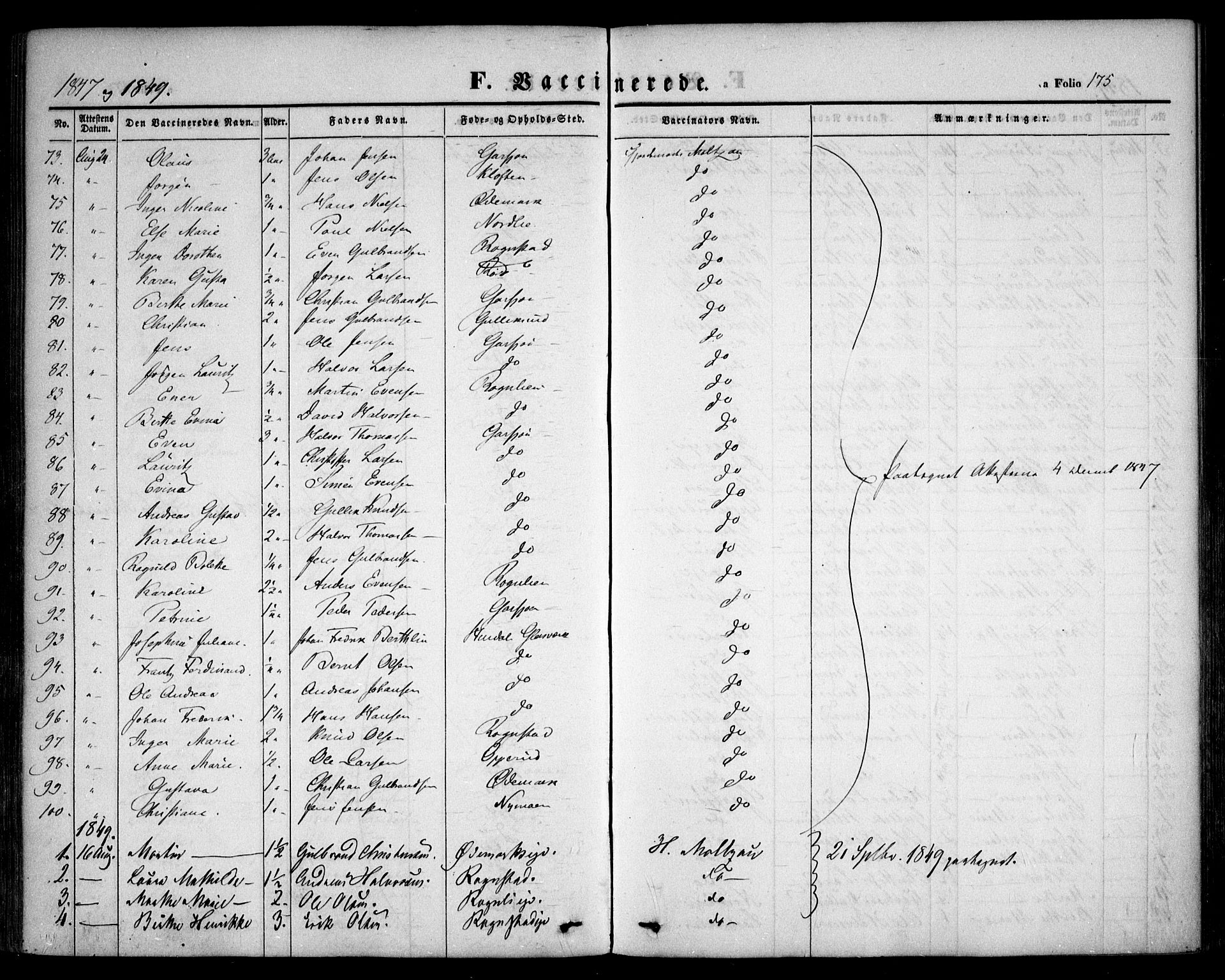 Hurdal prestekontor Kirkebøker, AV/SAO-A-10889/F/Fa/L0005: Parish register (official) no. I 5, 1846-1859, p. 175